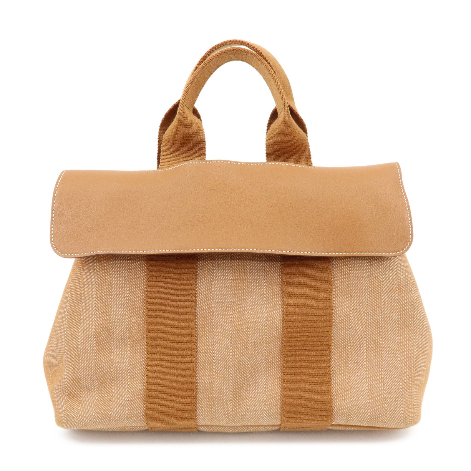 HERMES Valparaiso PM Toile Chevron Leather Tote Bag ▢L Stamped