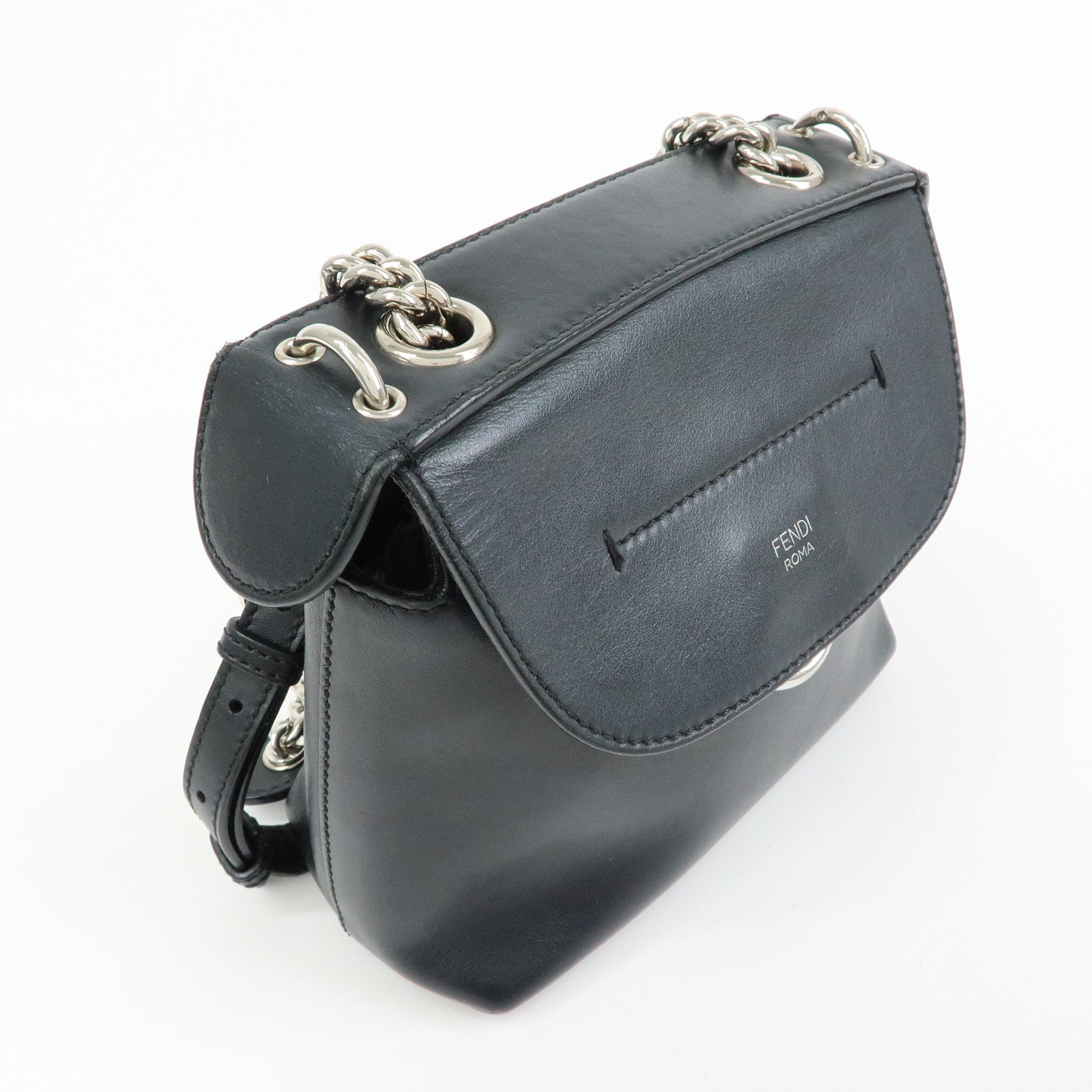 FENDI Bag to School Leather 2Way Bag Hand Bag Shoulder Bag Black