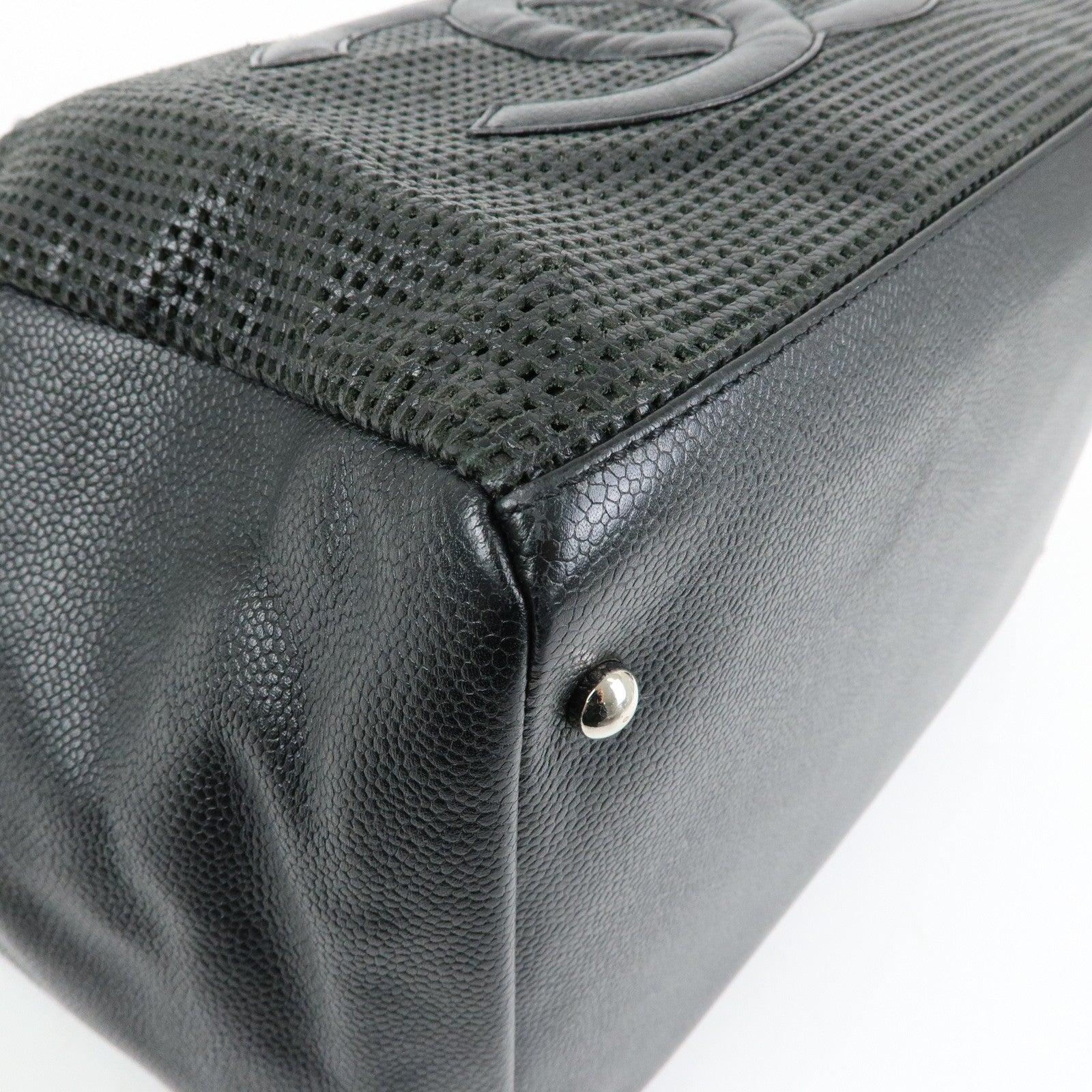 CHANEL COCO Mark Caviarskin Punching Boston Bag Hand Bag Black