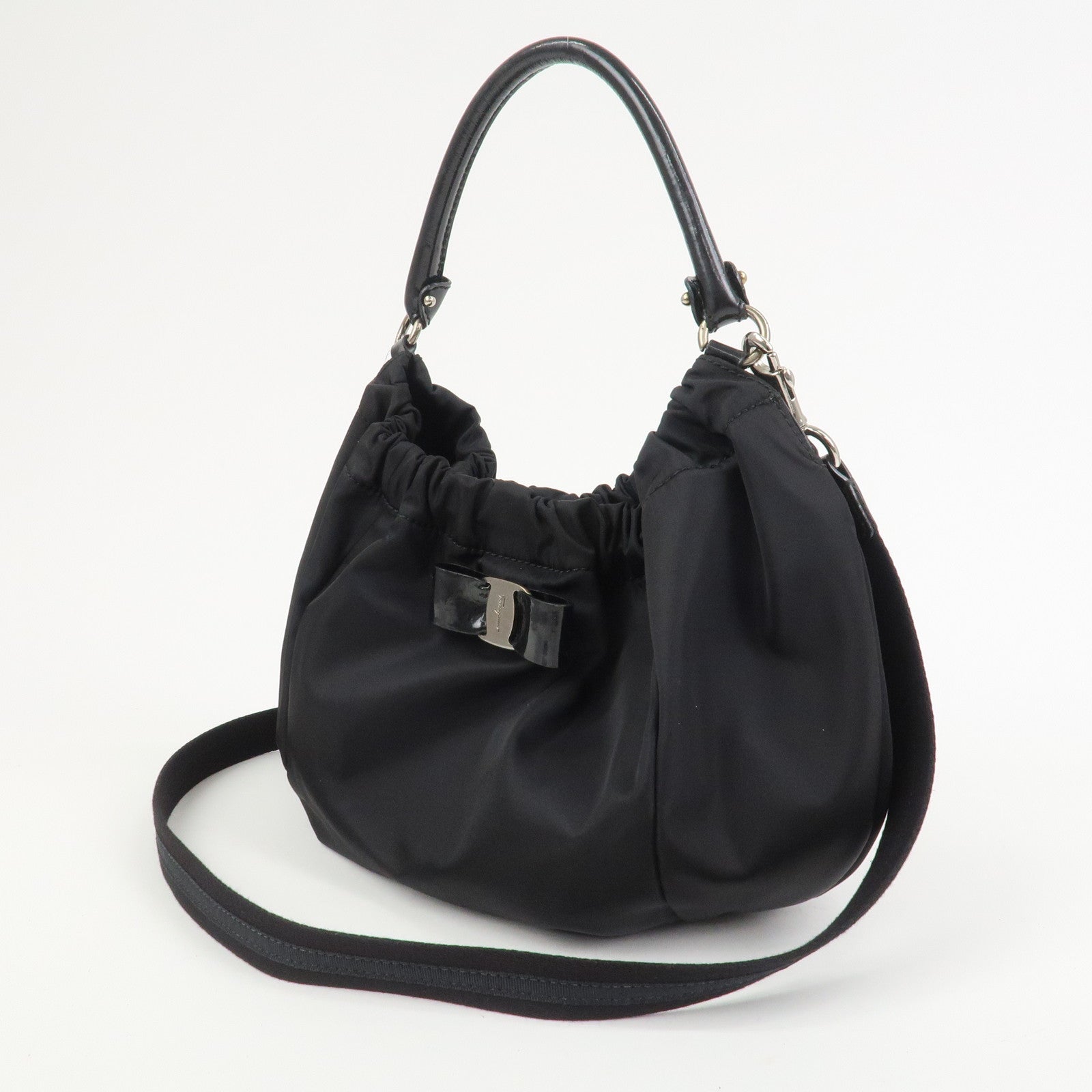 Ferragamo Vara Ribbon Nylon Patent Leather 2Way Hand Shoulder Bag