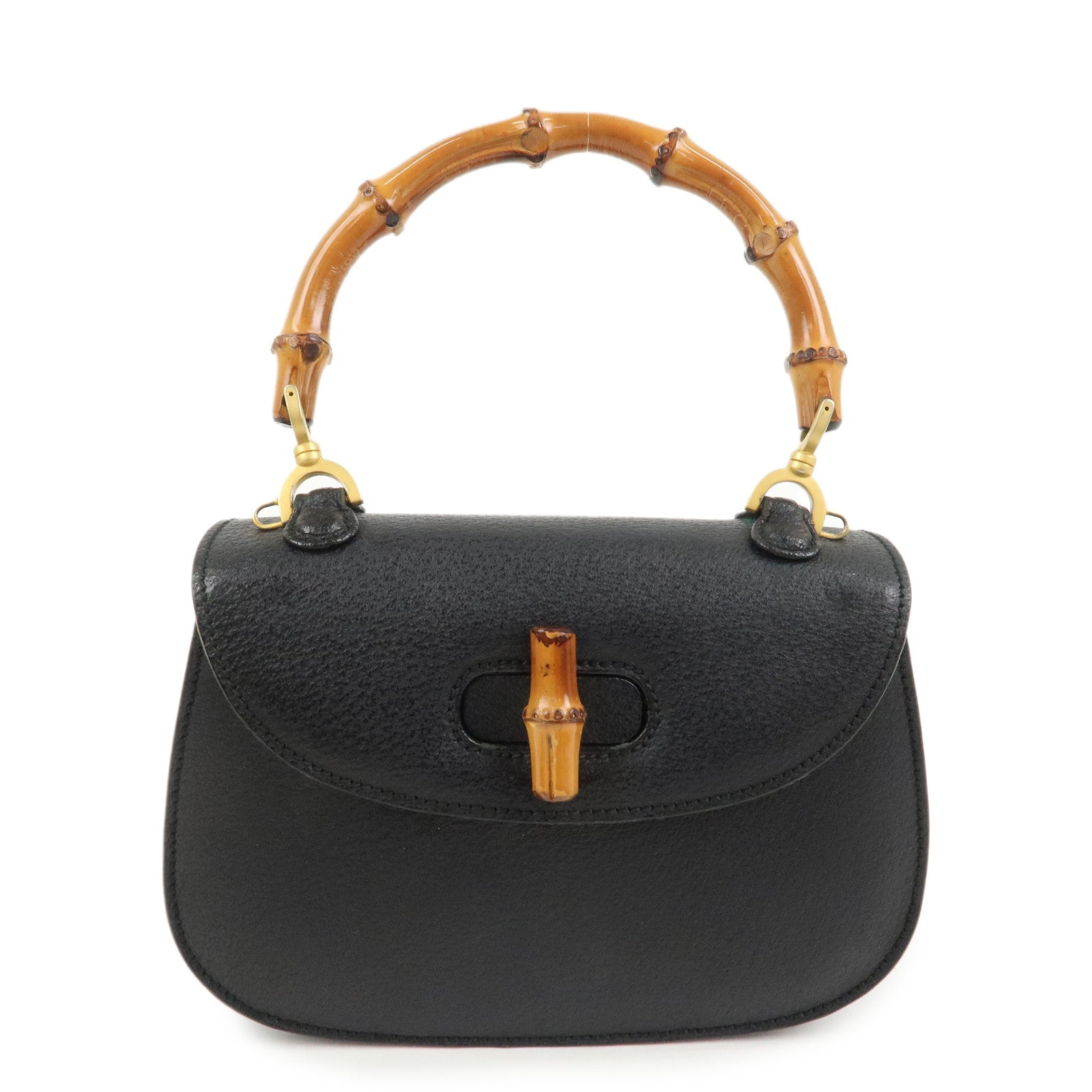 GUCCI Bamboo Leather 2Way Bag Hand Bag Shoulder Bag Black 000・2013