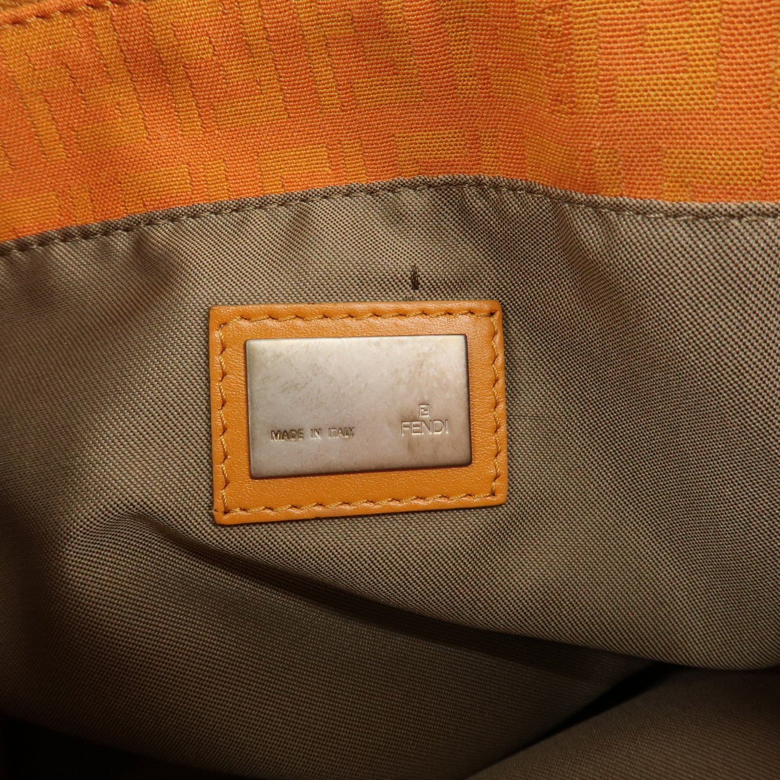 FENDI Zucchino Canvas Leather Hand Bag Tote Bag Orange 8BH072 Used