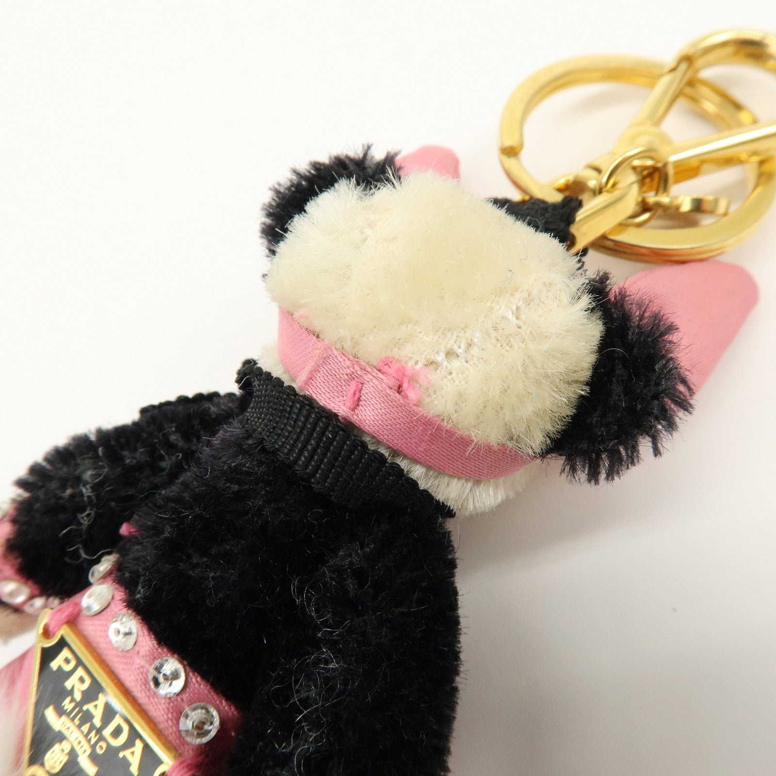 PRADA Triangle Logo Bag Key Charm Panda Bunny Black Pink