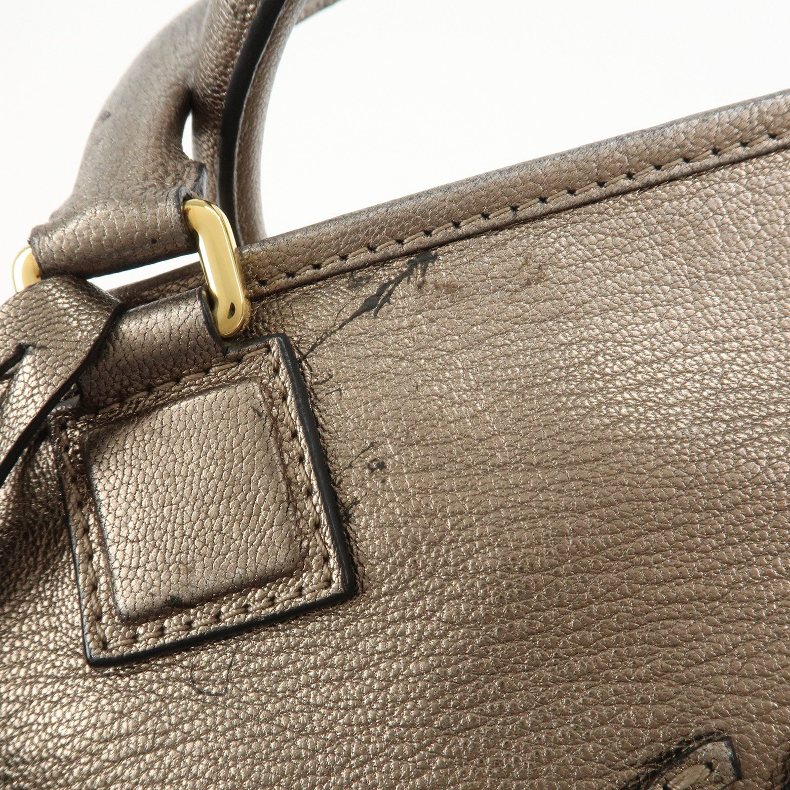 LOEWE Anagram Leather Amazona 36 Hand Bag Boston Bag Silver Grey