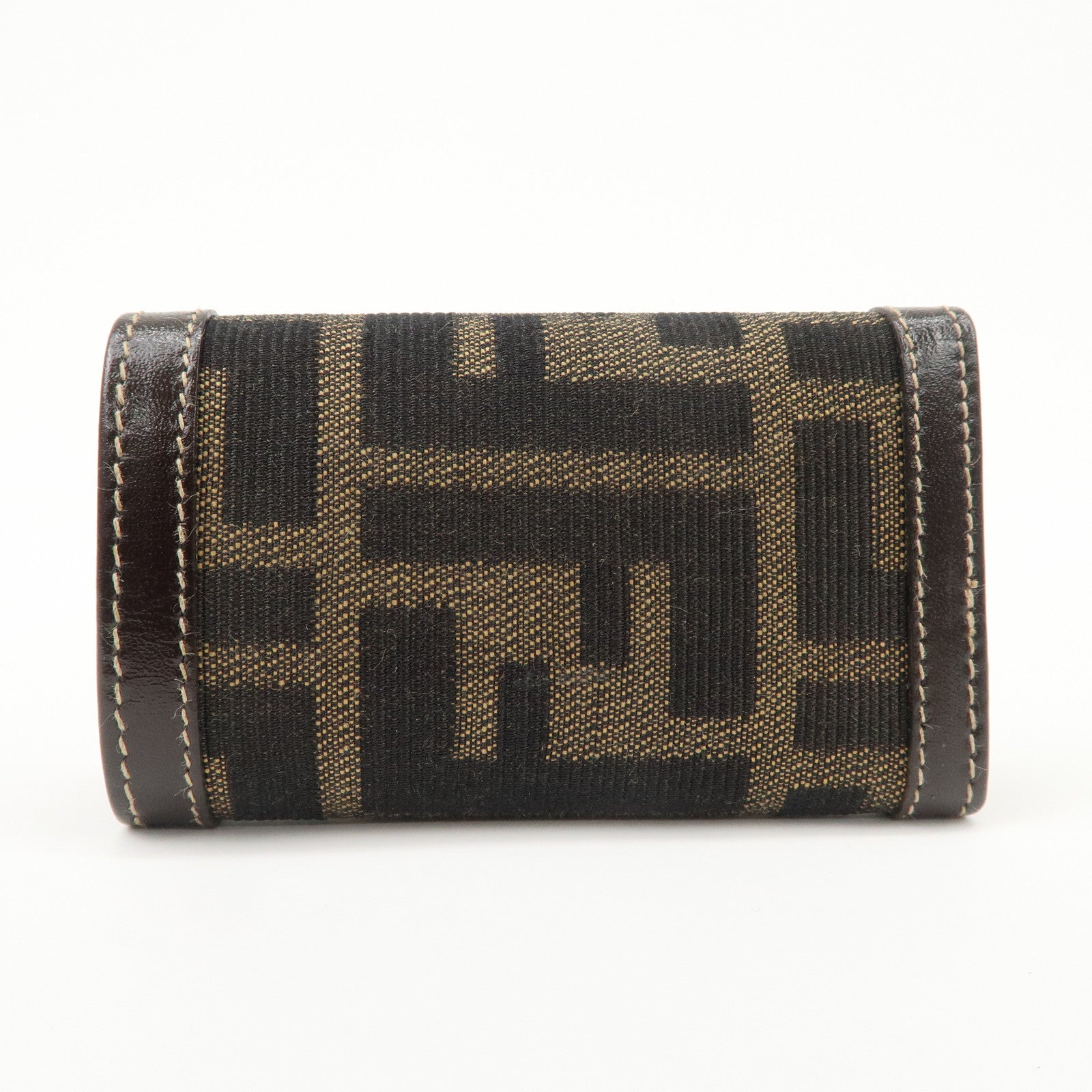 FENDI Zucca Canvas Leather 6 Ring Key Case Brown Black 10163