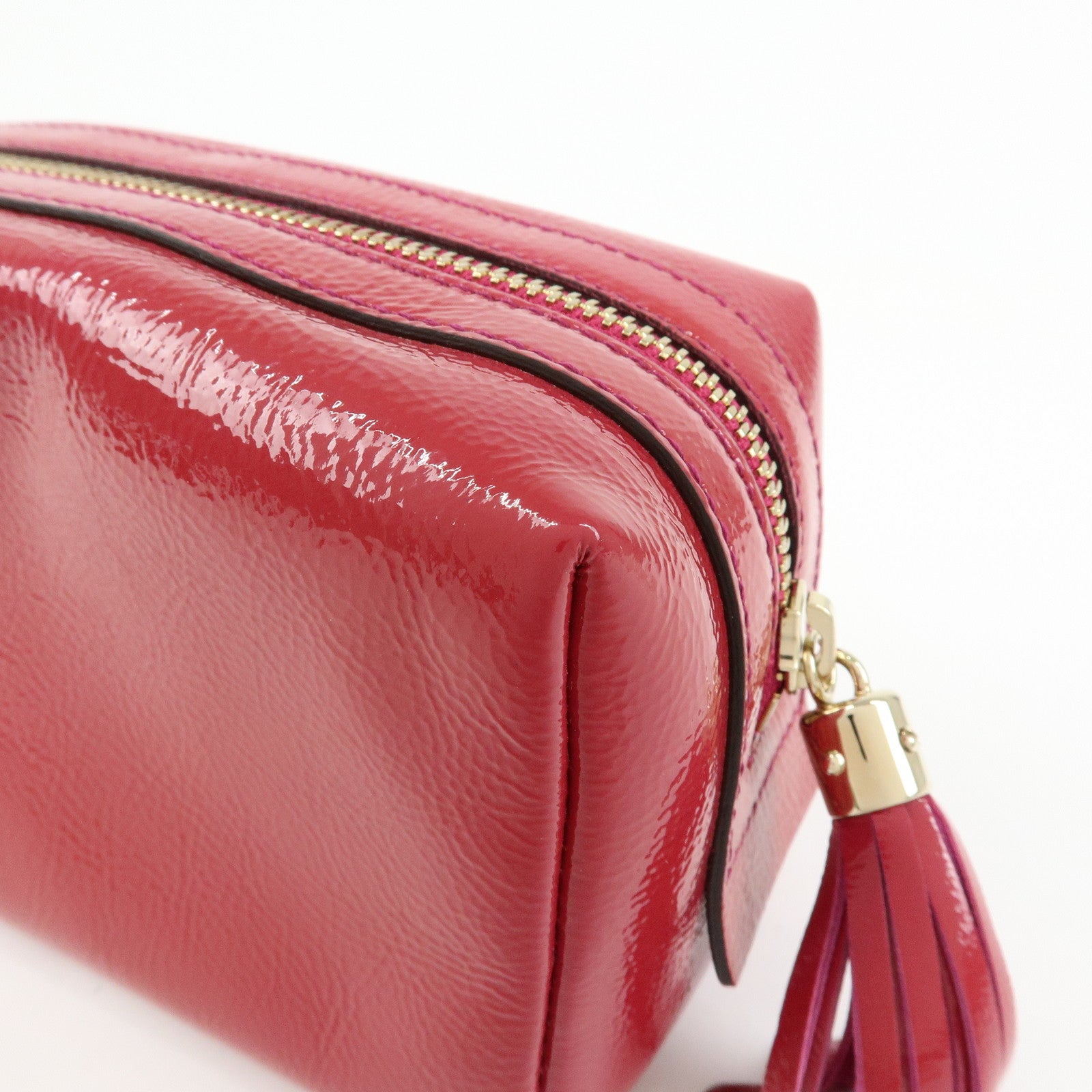 GUCCI Soho Interlocking G Nylon Patent Leather Cosmetic Pouch Pink