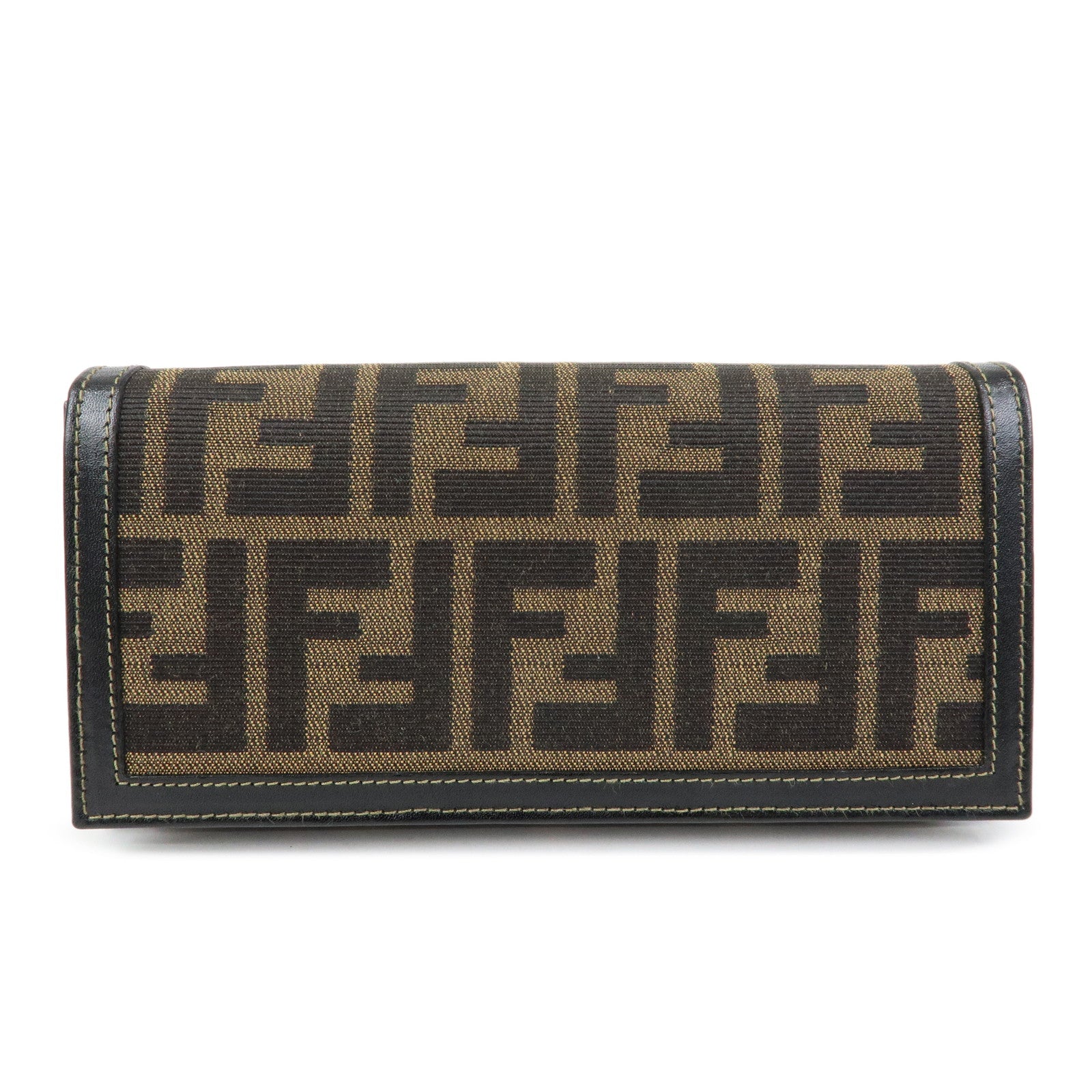 FENDI Zucca Canvas Leather Long Flap Wallet Brown Black 30851