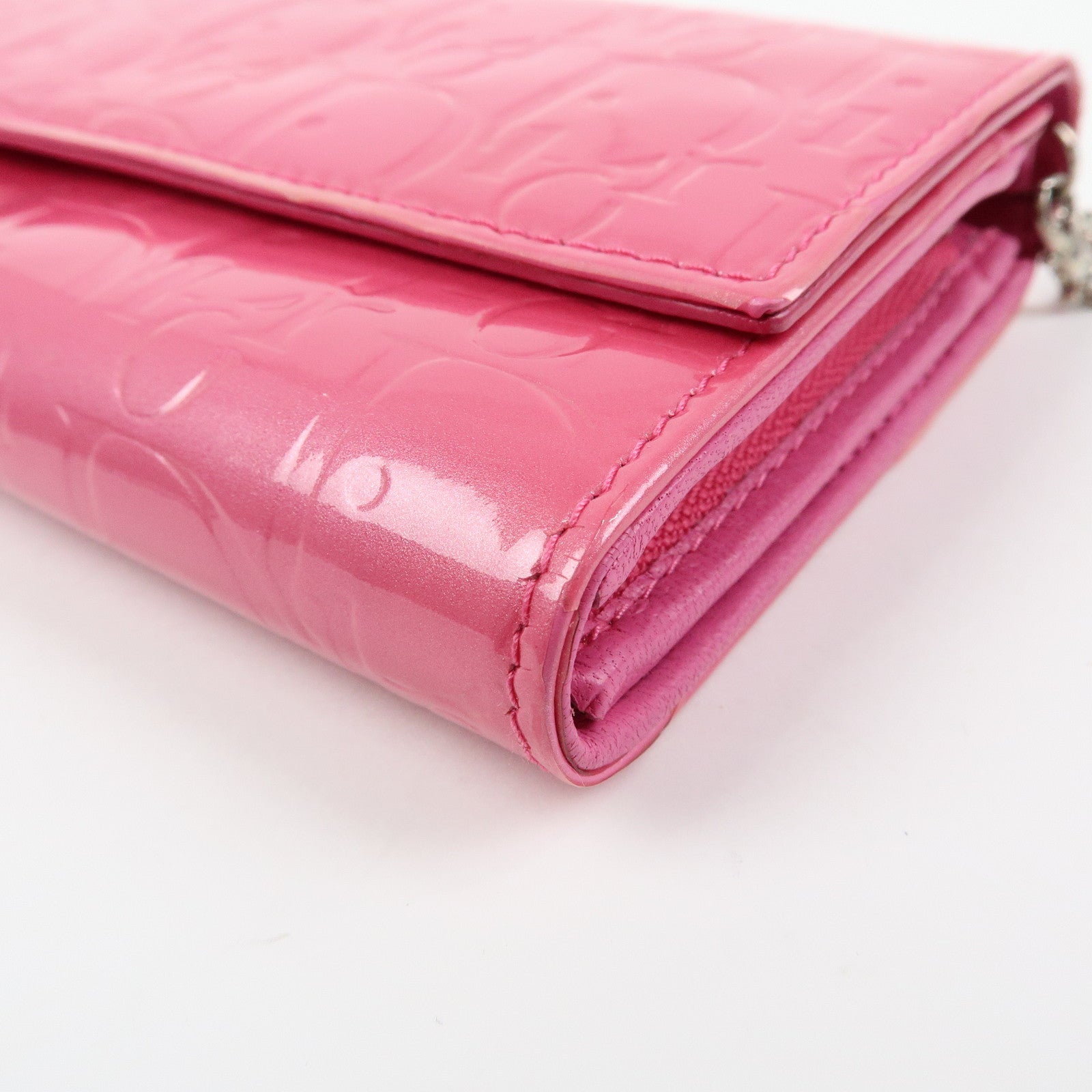Christian Dior Trotter Patent Leather Chain Wallet WOC Pink