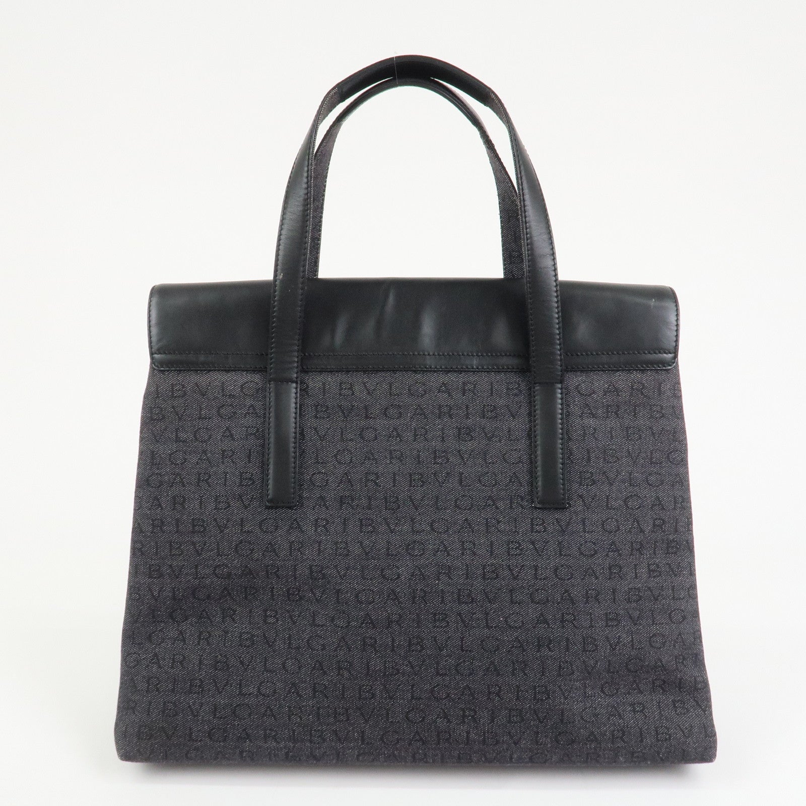 BVLGARI Logo Mania Canvas Leather Tote Bag Hand Bag Black