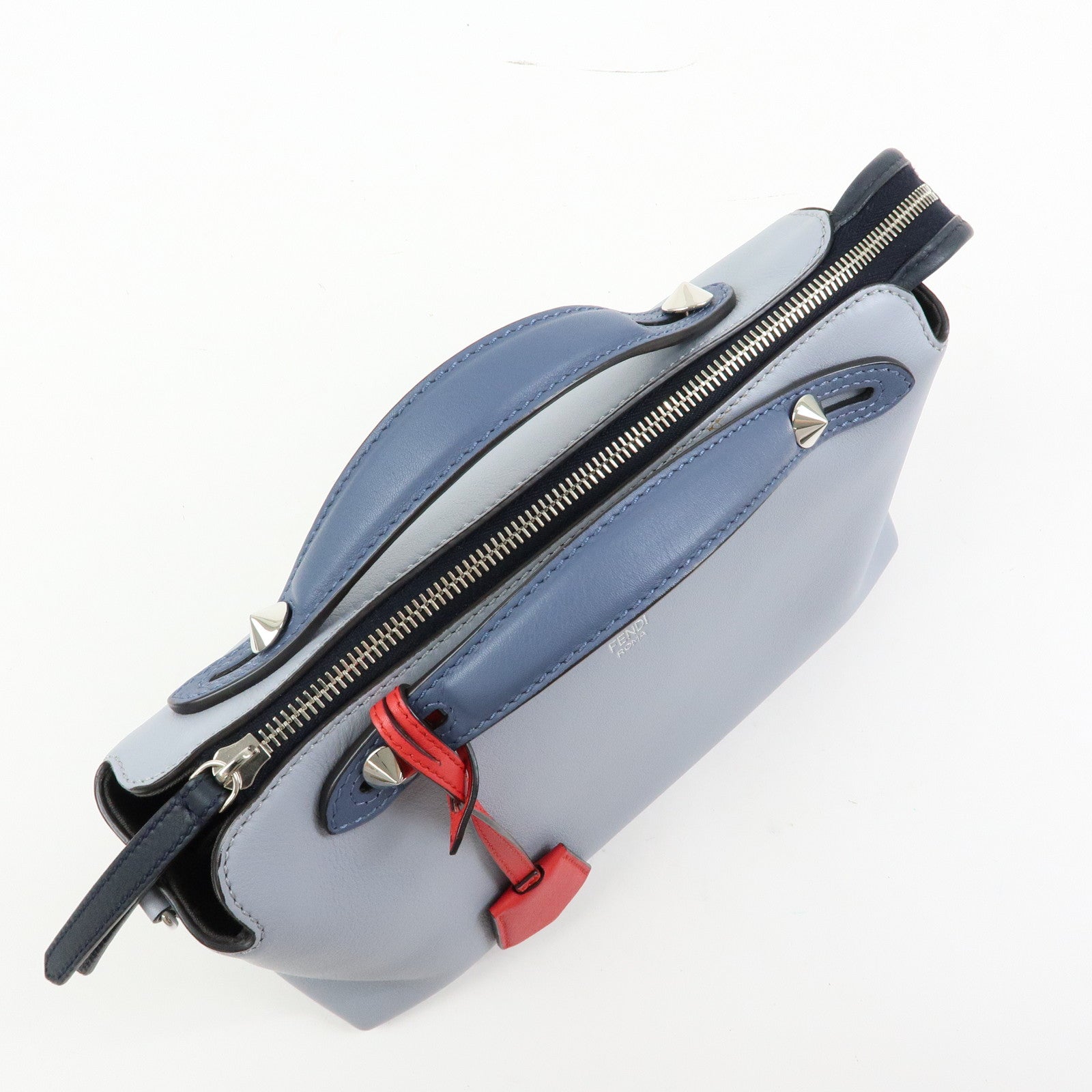 FENDI By The Way Leather Medium 2Way Bag Shoulder Bag Blue 8BL124