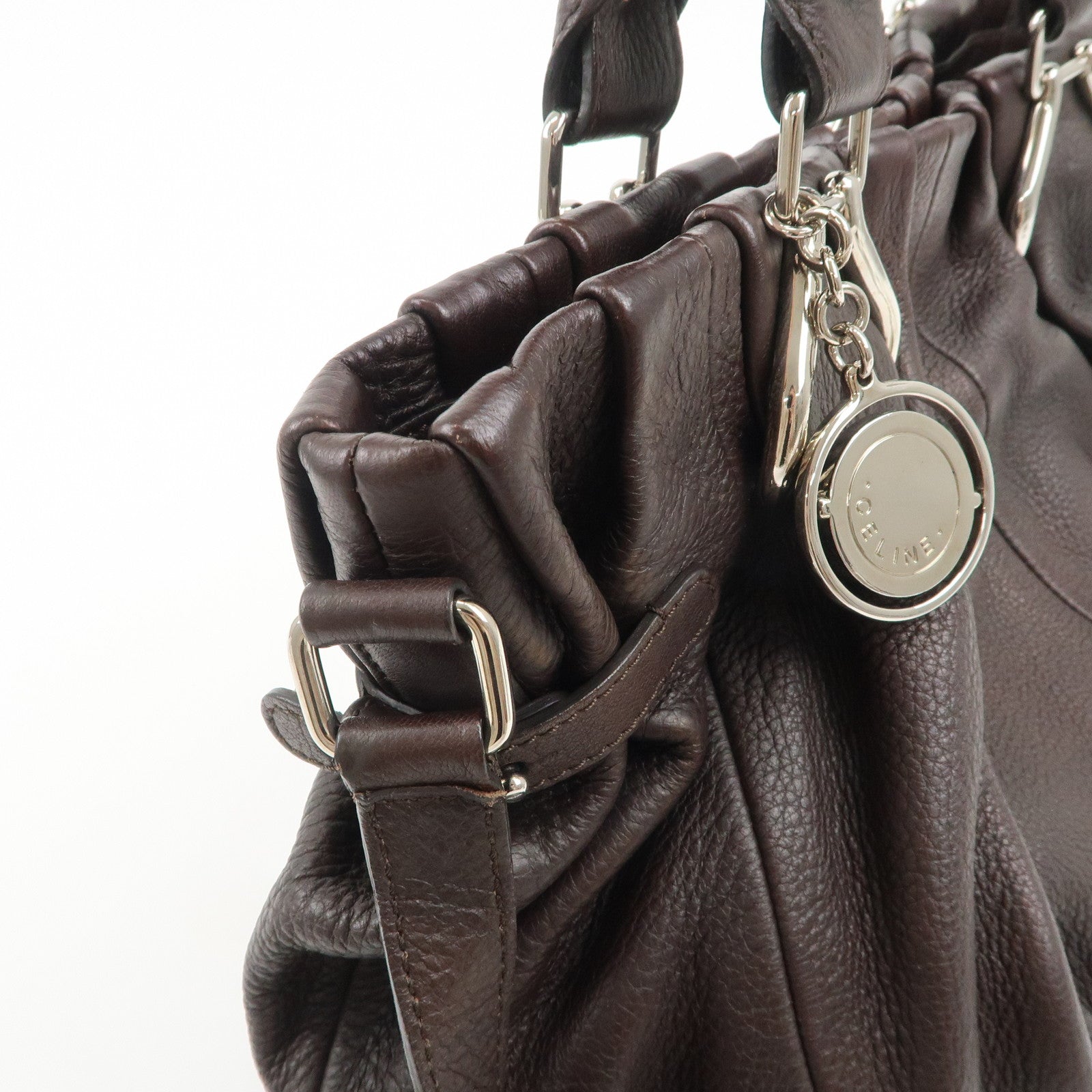 CELINE Macadam Pillow Small Leather 2Way Bag Dark Brown