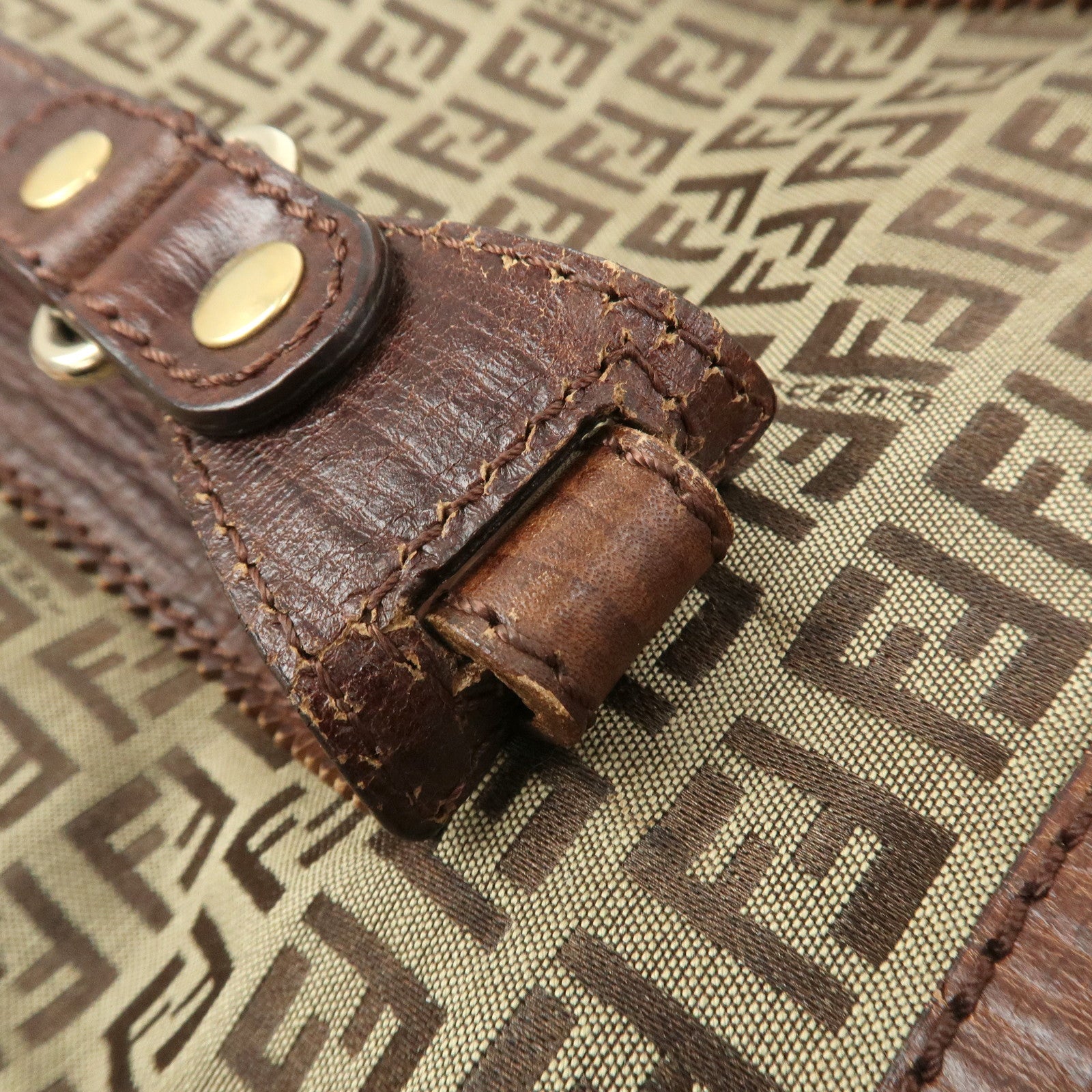 FENDI Zucchino Canvas Leather Tote Bag Shoulder Bag Brown 8BH161