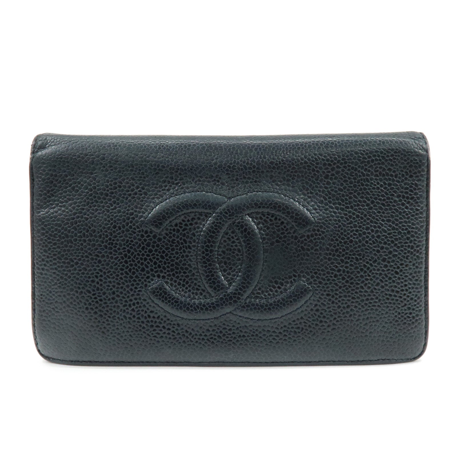 CHANEL COCO Mark Caviarskin Bi-fold Long Wallet Black A48651