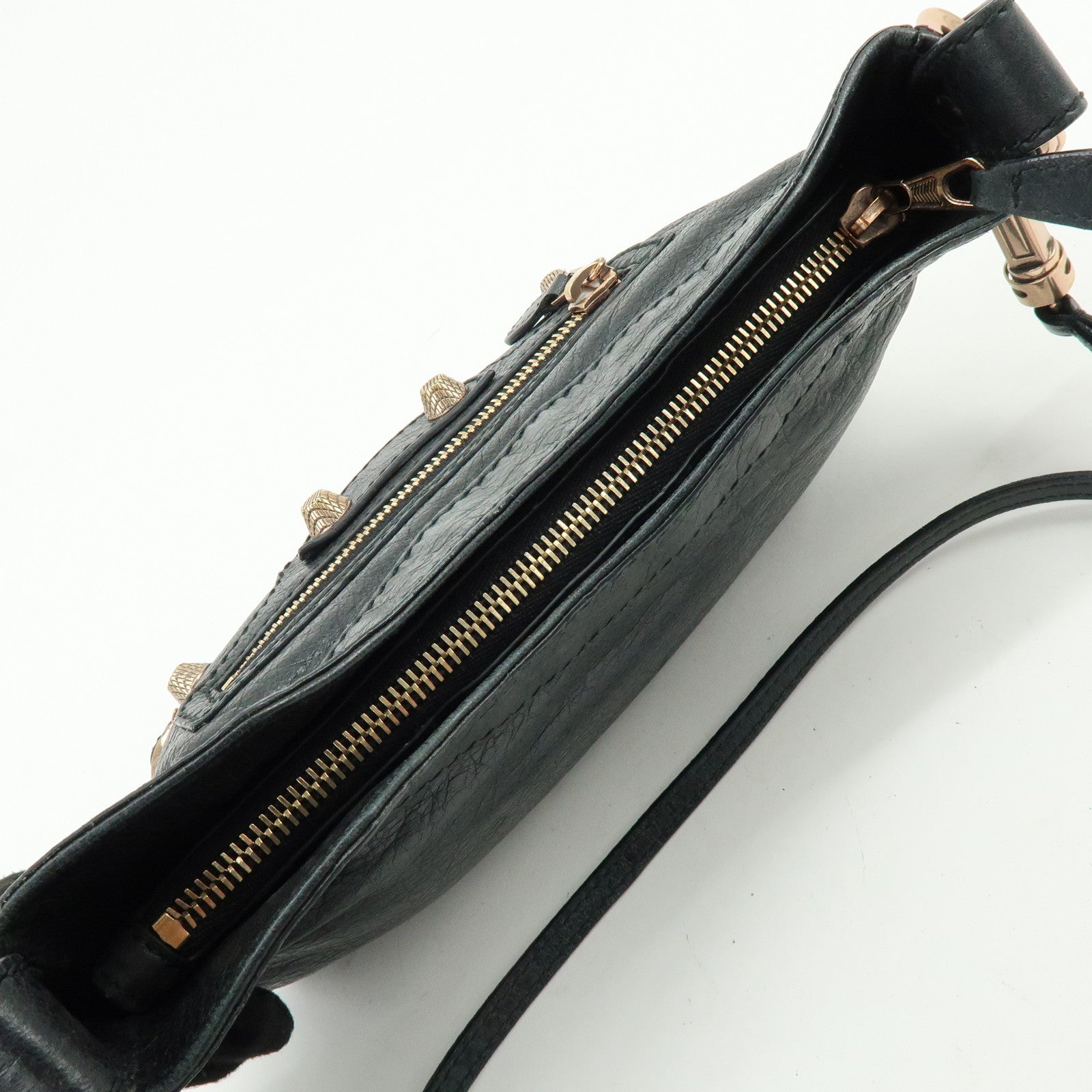 BALENCIAGA The Giant Hip Leather Shoulder Bag Black 237203