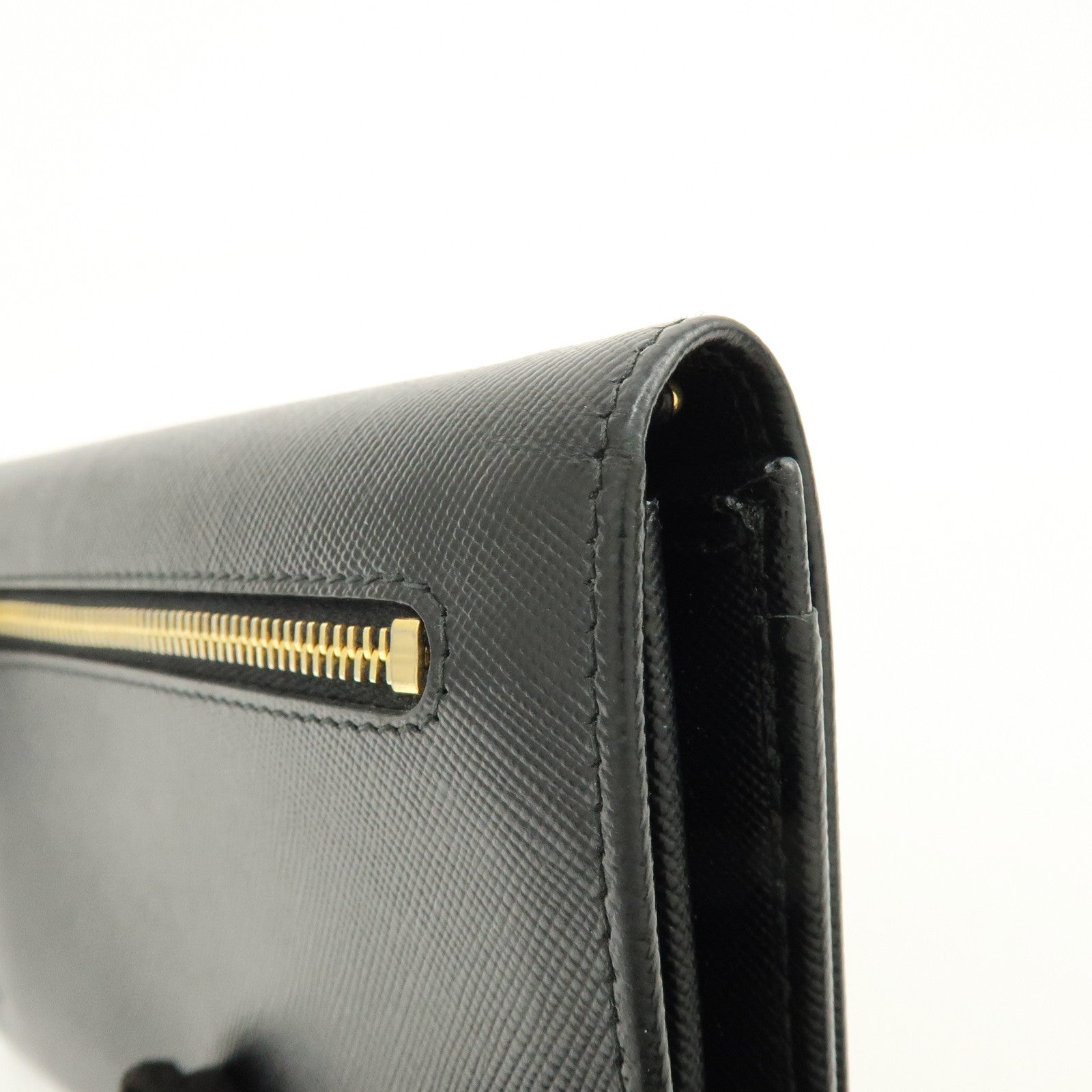 PRADA Triangle Logo Saffiano Leather Bi-fold Flap Wallet Black