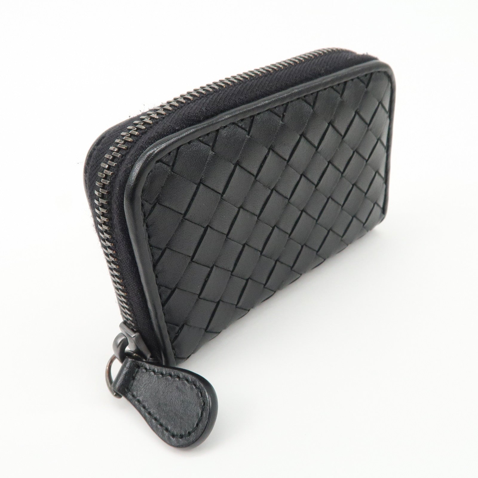 BOTTEGA VENETA Intrecciato Leather Coin Case Card Case Black