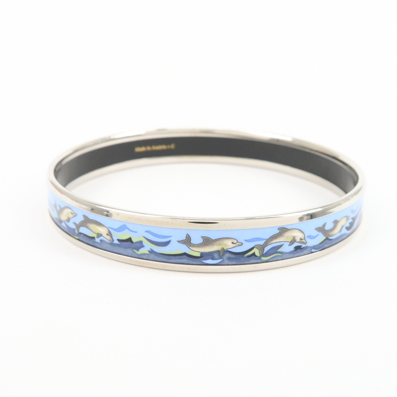 HERMES Email PM Silver Plated Bracelet Bangle Dolphin Blue