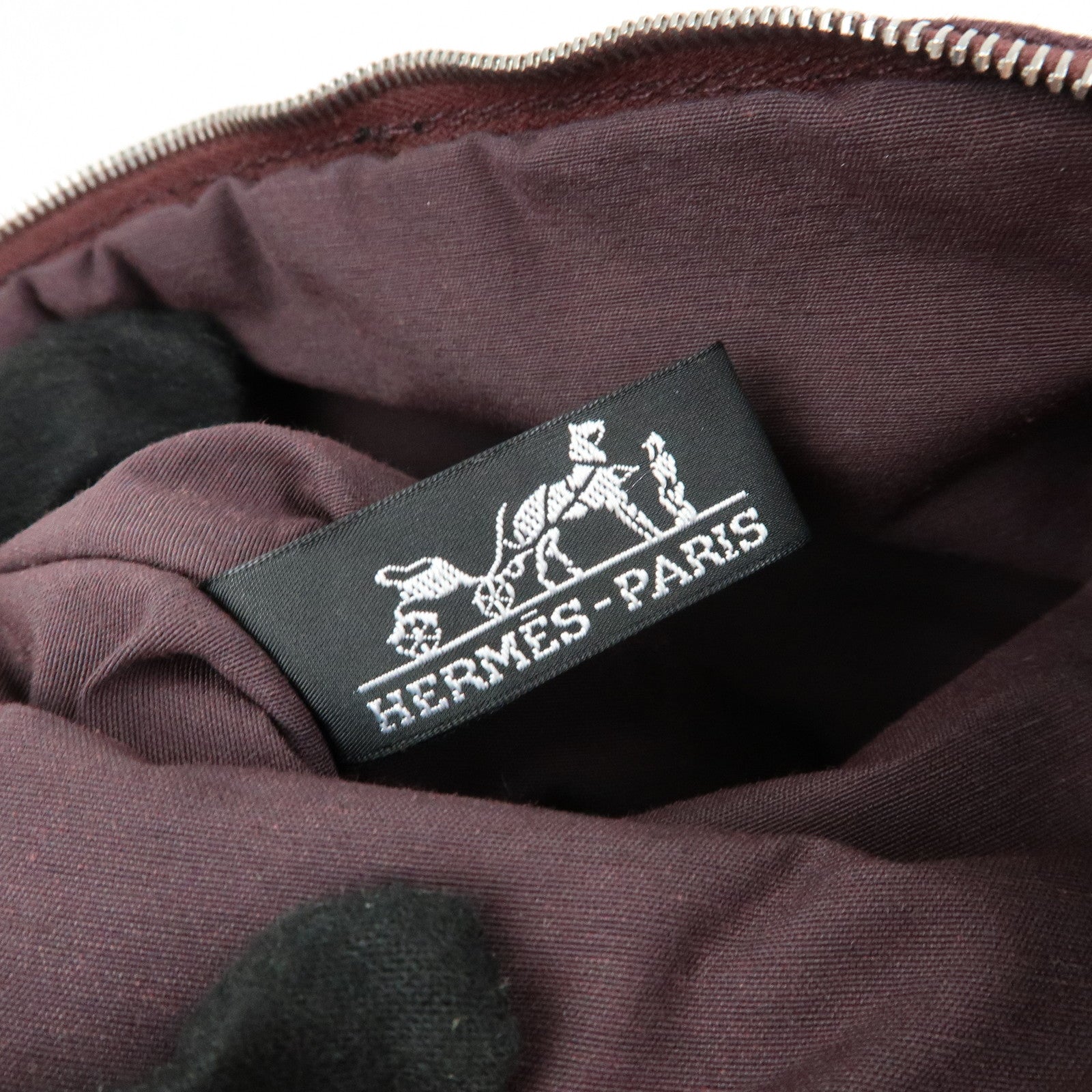 HERMES Cotton Leather Bolide Pouch Mini Bordeaux