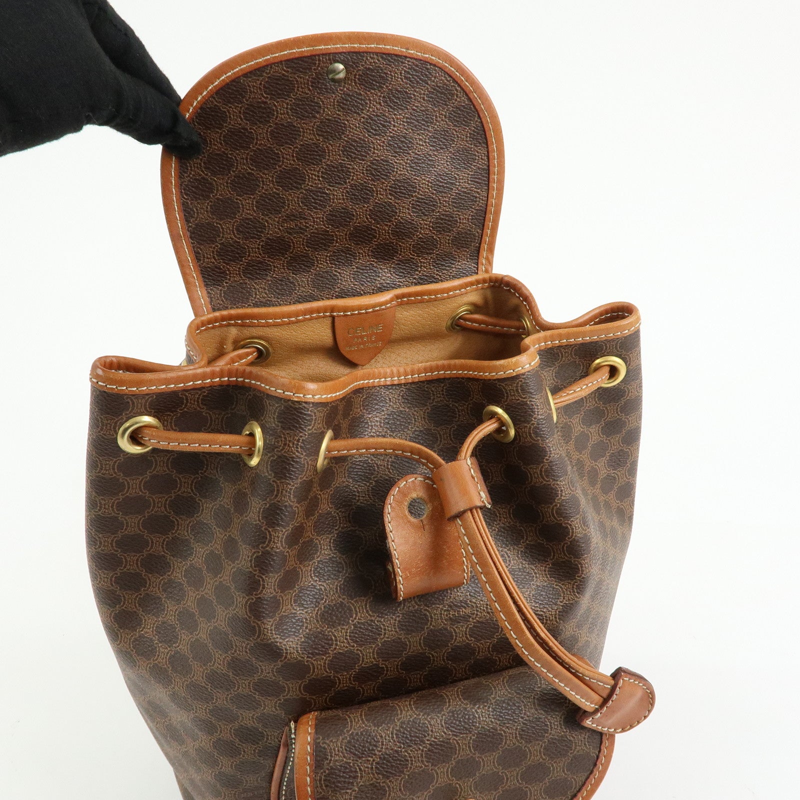 CELINE Macadam PVC Coated Canvas Leather Backpack Brown