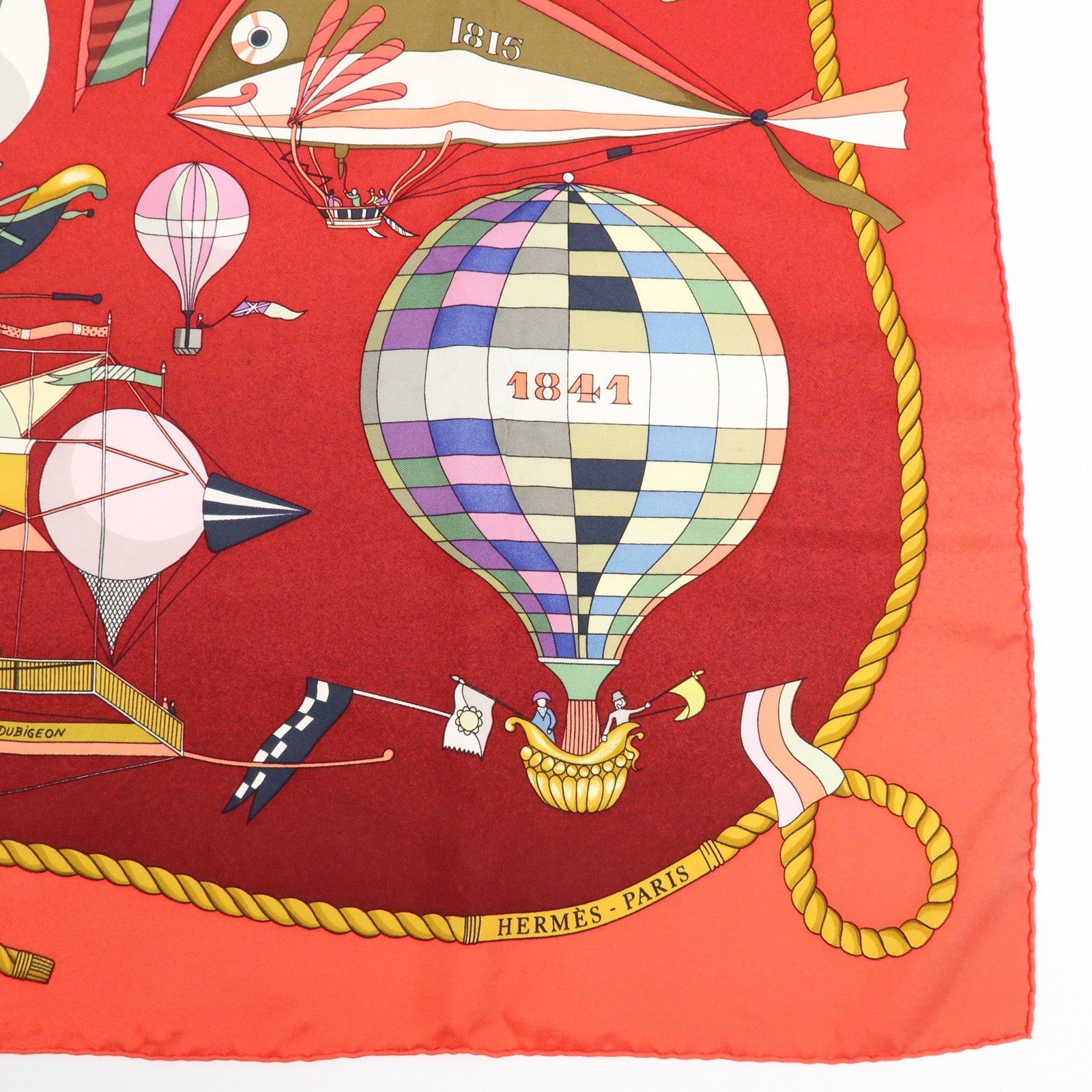HERMES Carre 90 Silk 100% LES FOLIES DU CIEL Scarf Red Wine Red