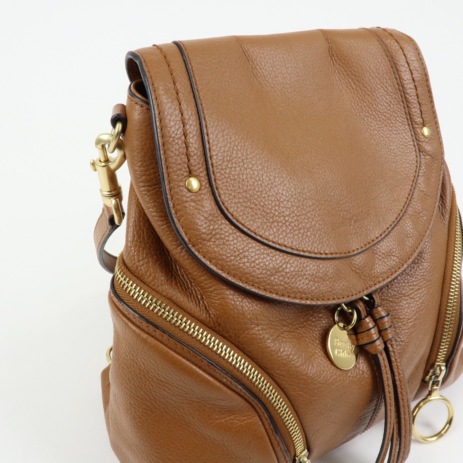 Chloe See By Chloe Leather Backpack Rucksack Camel