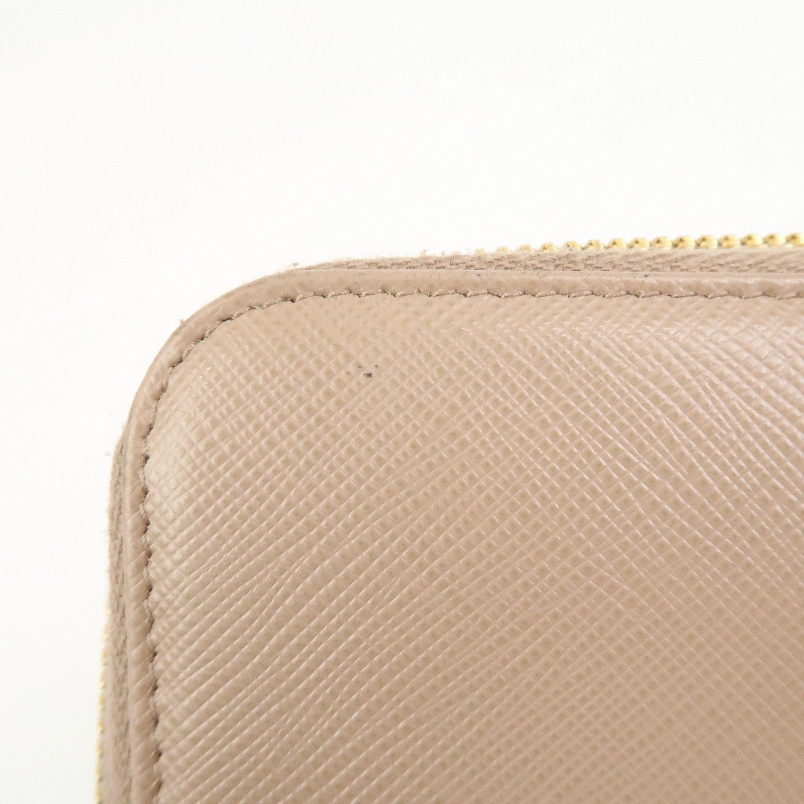 PRADA Logo Saffiano Leather Round Zippy Long Wallet Beige 1ML506