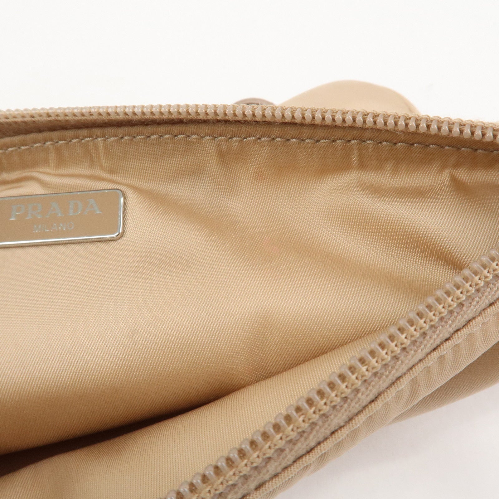 PRADA Triangle Logo TESSUTO Hand Bag Pouch Beige 1NH545
