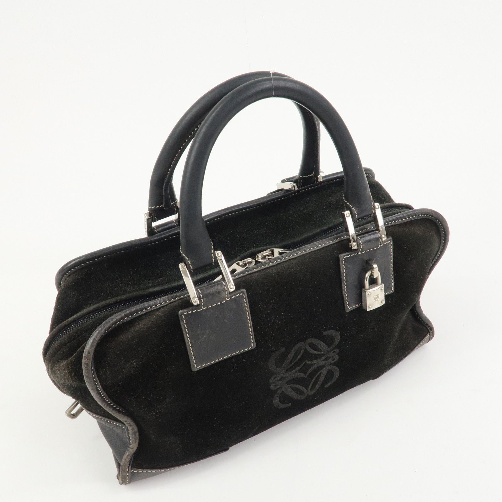 LOEWE Anagram Amazona 28 Suede Leather Hand Bag Bostpn Bag Black