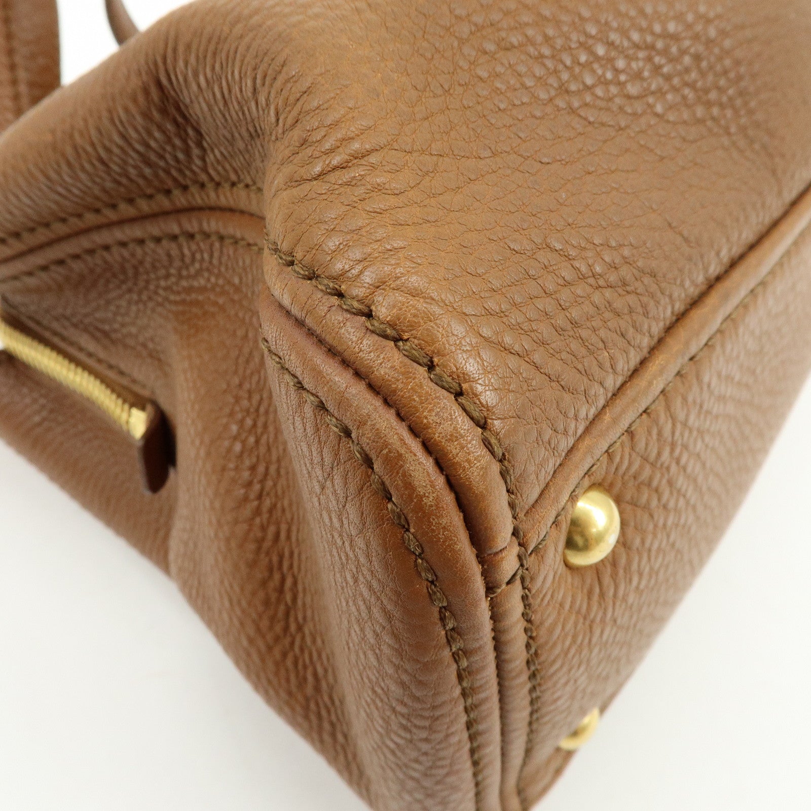 MIU MIU Leather Vitello Caribu 2Way Bag Hand Bag Brown RN0757