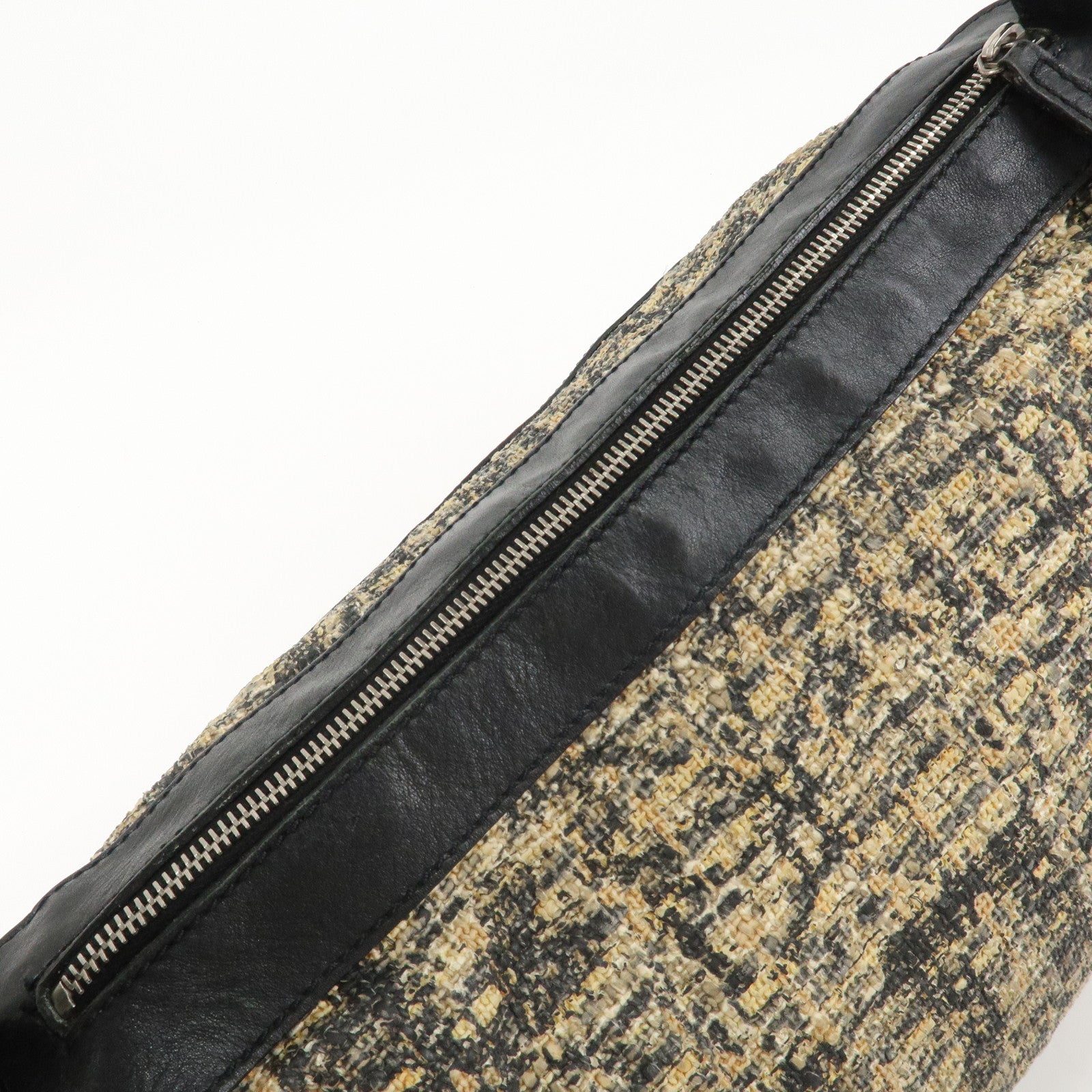 CHANEL COCO Mark Lamb Skin Tweed Shoulder Bag Hand Bag Black Silver HDW Used