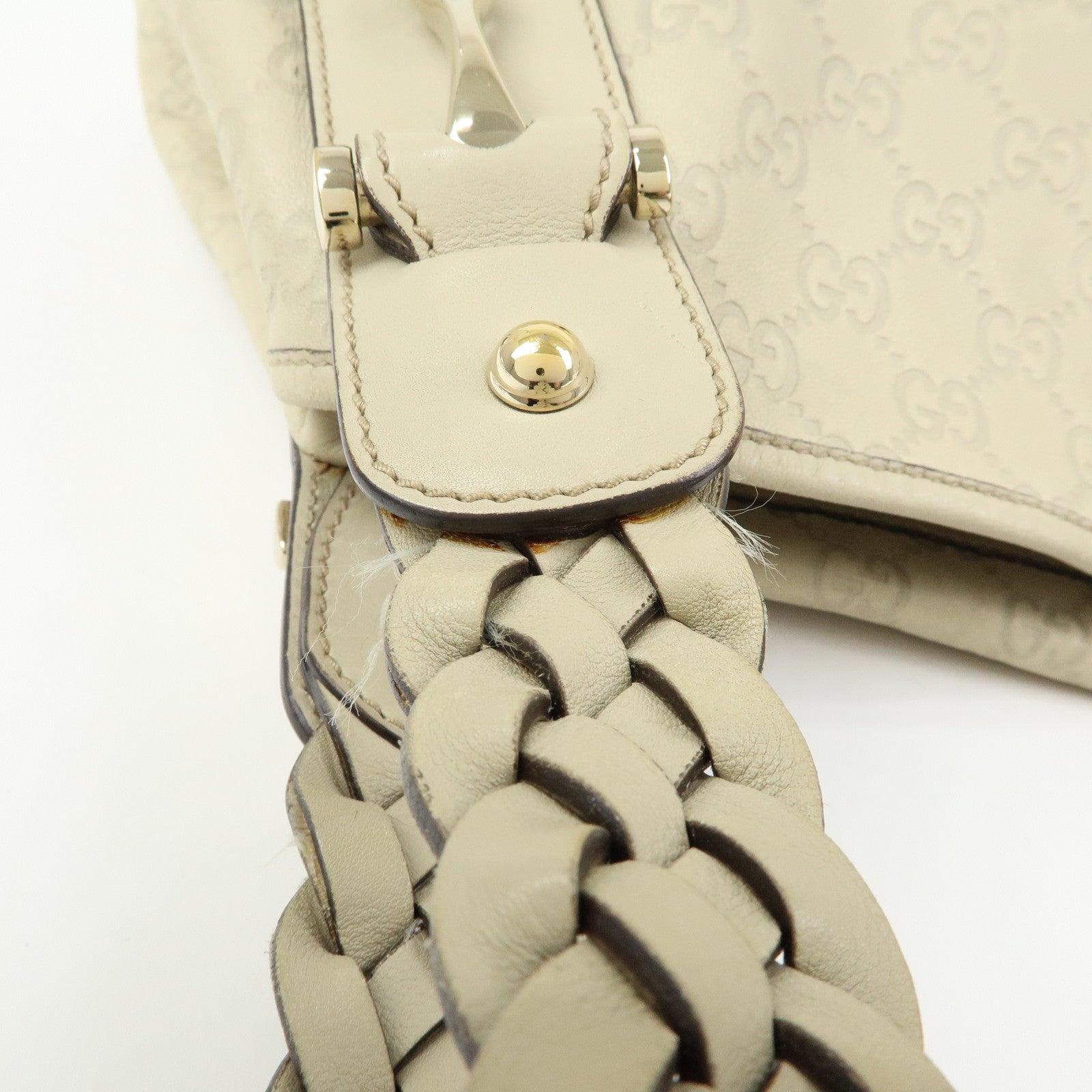 GUCCI Horsebit Guccissima Leather Hand Bag Ivory 137621