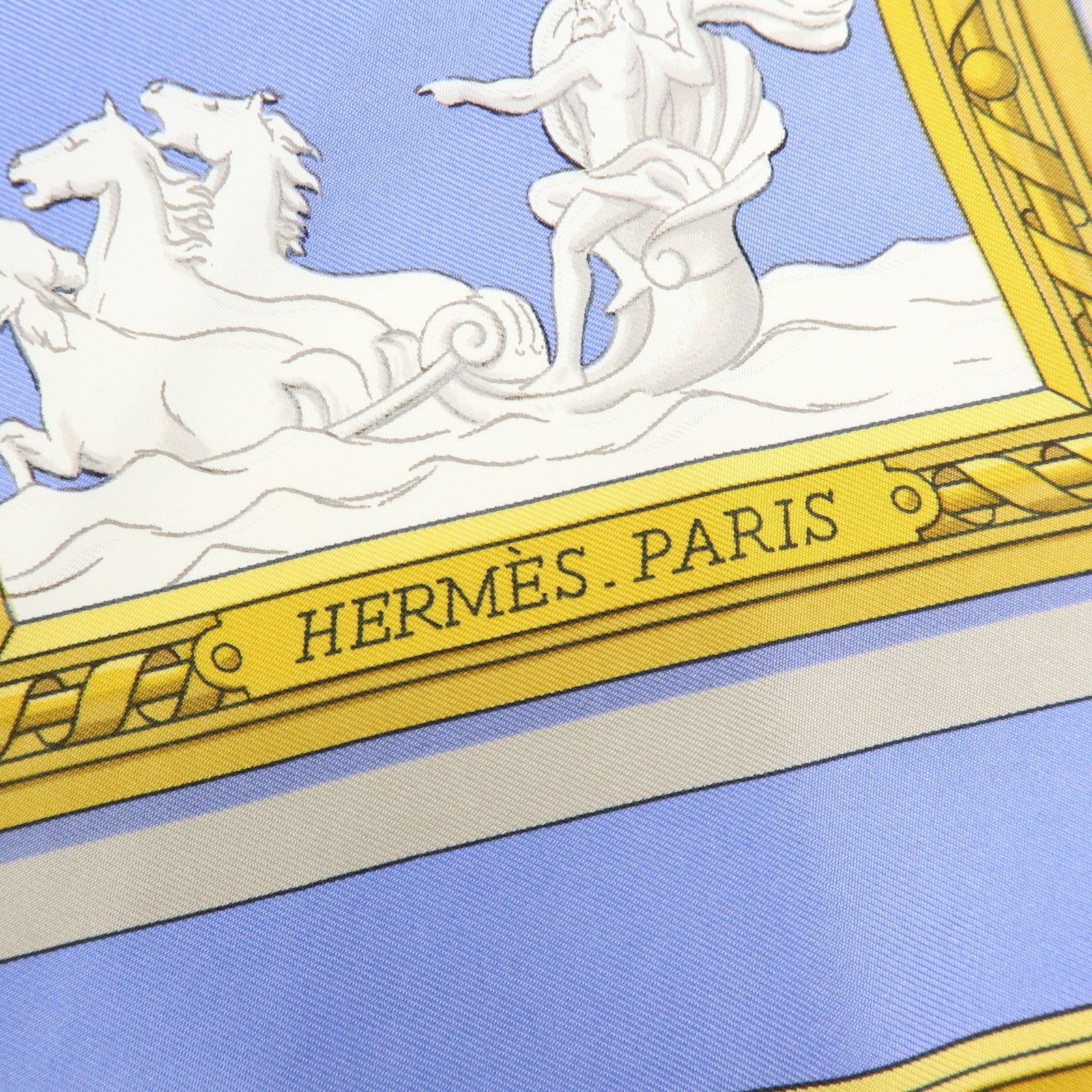 HERMES Carre 90 Silk 100% Scarf WEDG WOOD Blue Gray Yellow