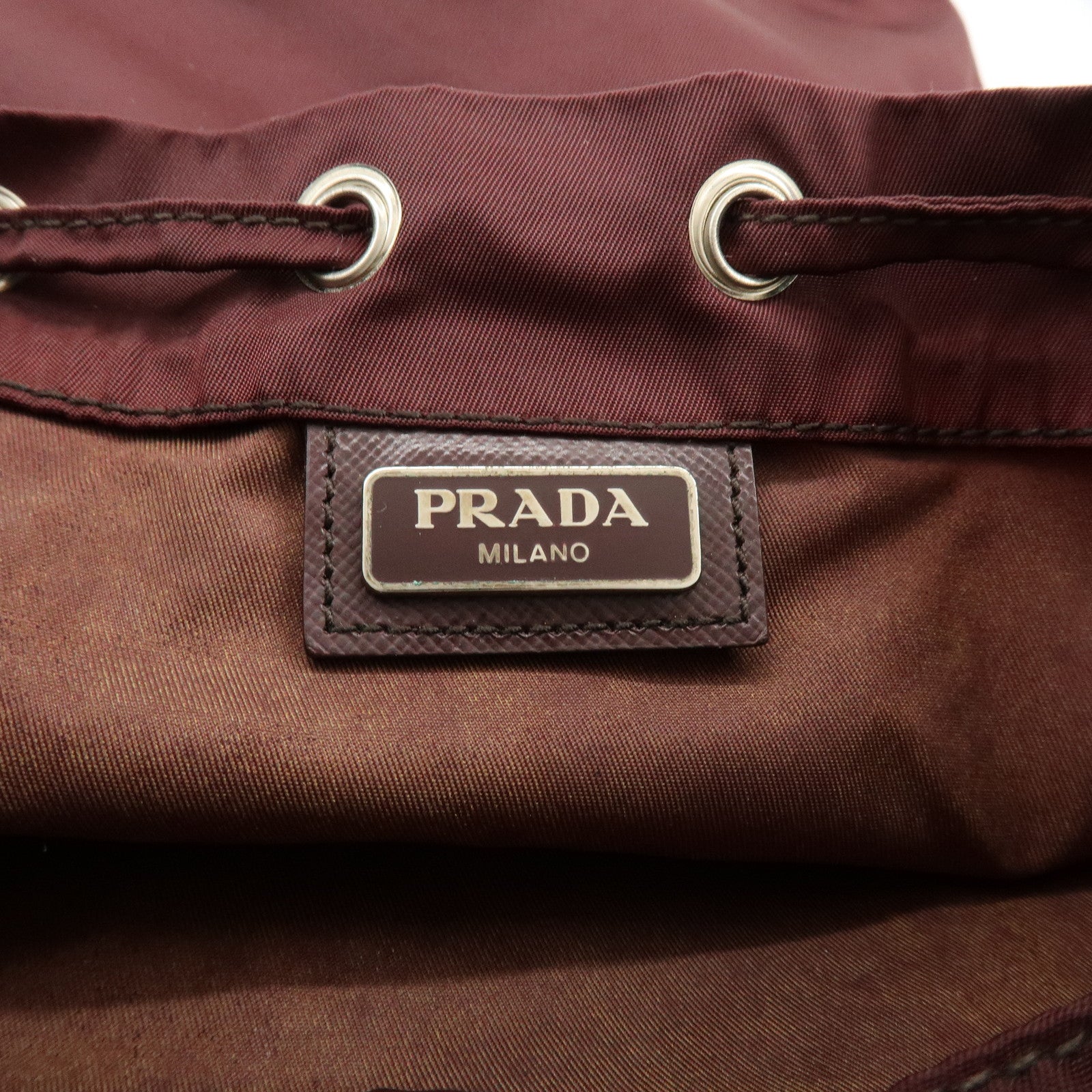 PRADA Triangle Logo Nylon Saffiano Leather Drawstring Pouch Bag