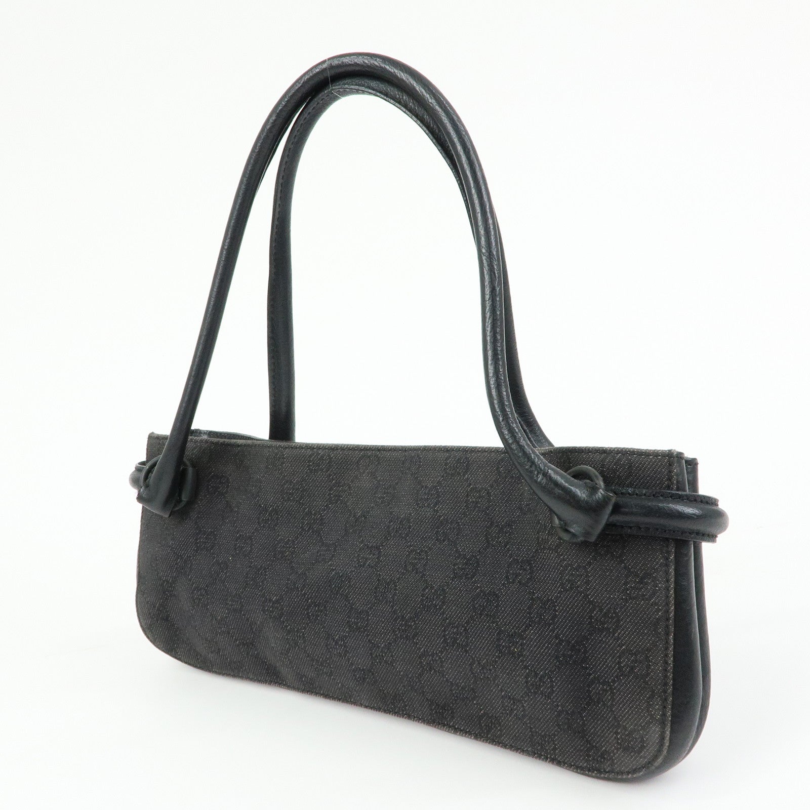 GUCCI GG Denim Leather Shoulder Bag Hand Bag Black 101345