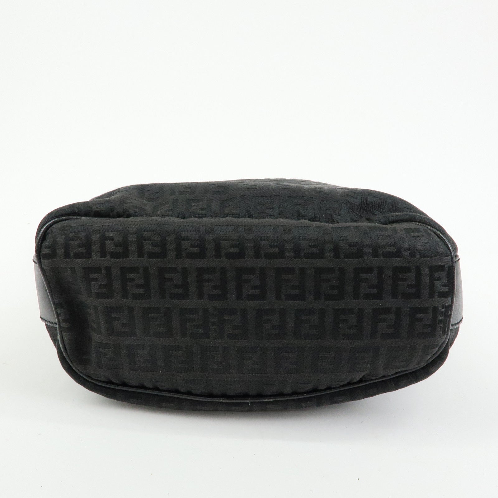 FENDI Zucchino Canvas Leather Shoulder Bag Black 7VA004