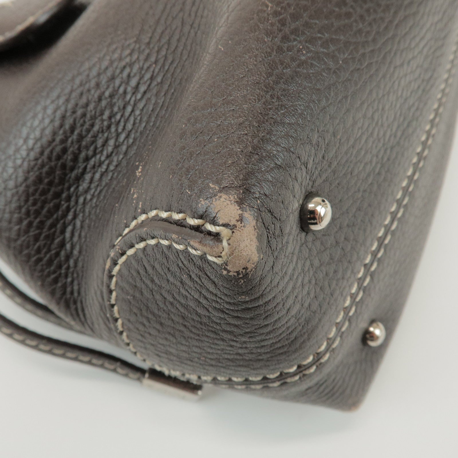 TOD'S Leather Shoulder Bag Hand Bag Dark Brown