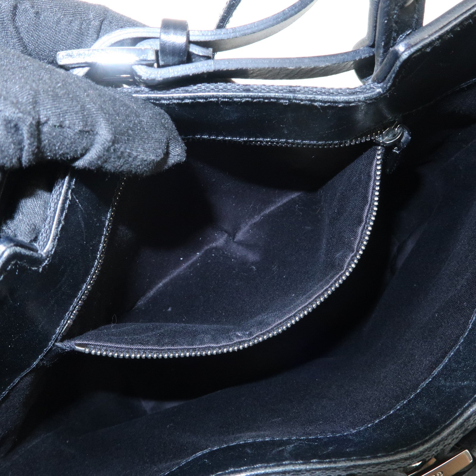 GUCCI GG Canvas Leather Tote Bag Hand Bag Shoulder Bag Black 107757