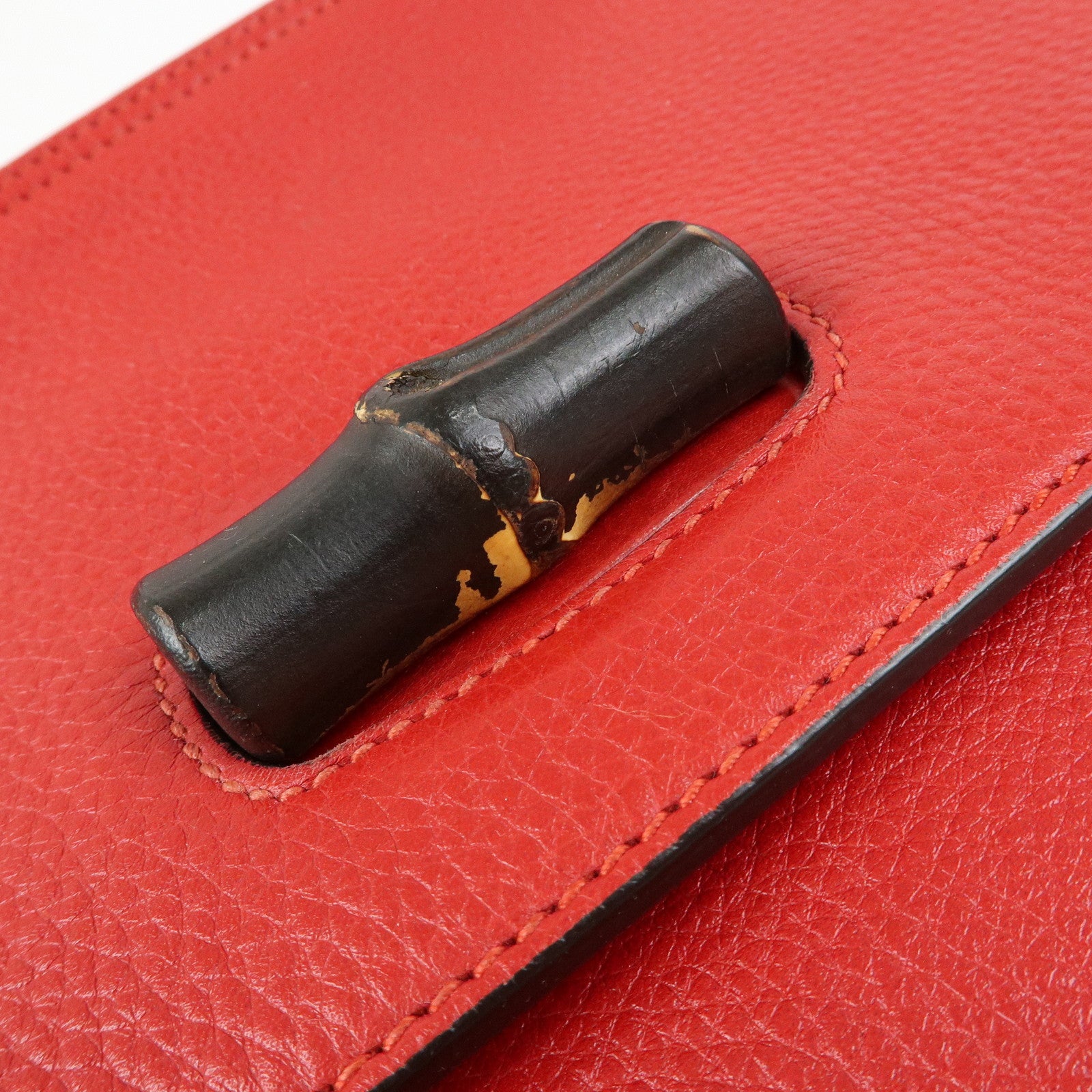 GUCCI Bamboo Leather 2Way Bag Hand Bag Shoulder Bag Red 370830