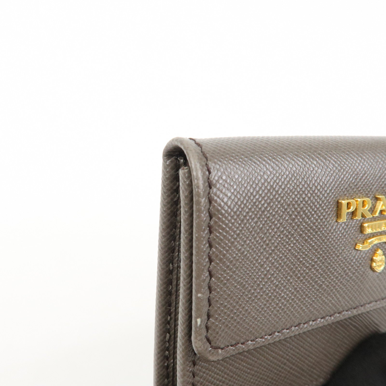 PRADA Logo Saffiano Leather Card Case Card Holder Brown 1MC881