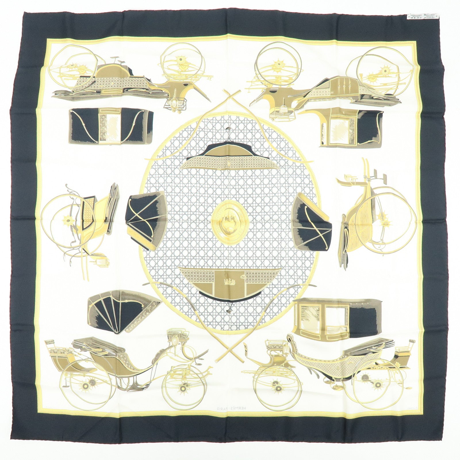 HERMES Carre 90 Silk 100% Scarf LES VOITURES A TRANSFORMATION