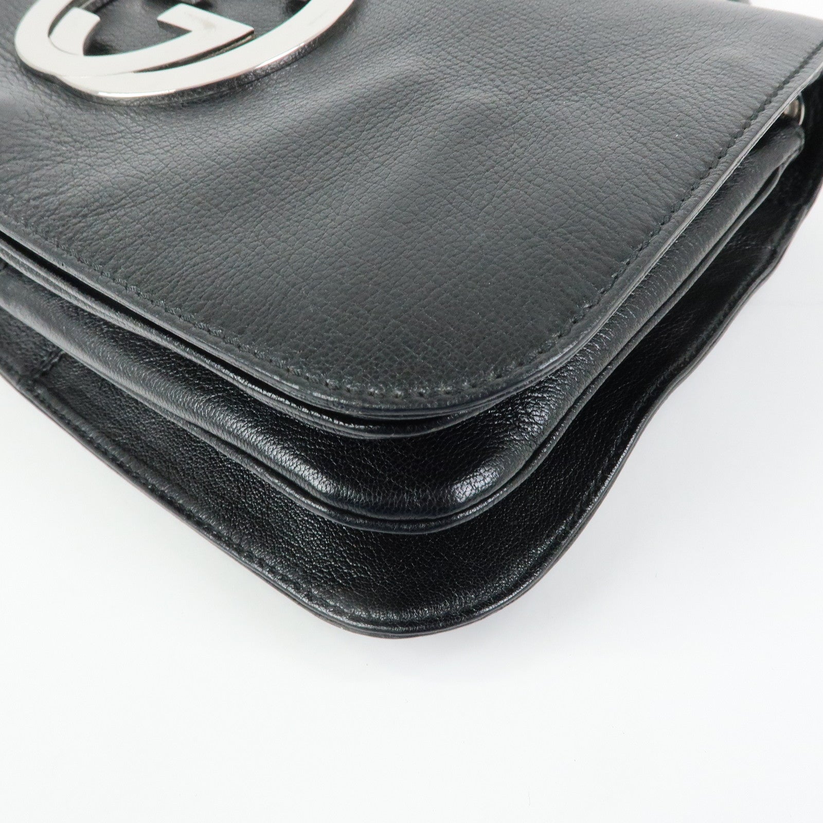 GUCCI Interlocking G Leather Shoulder Bag Hand Bag Black 115746