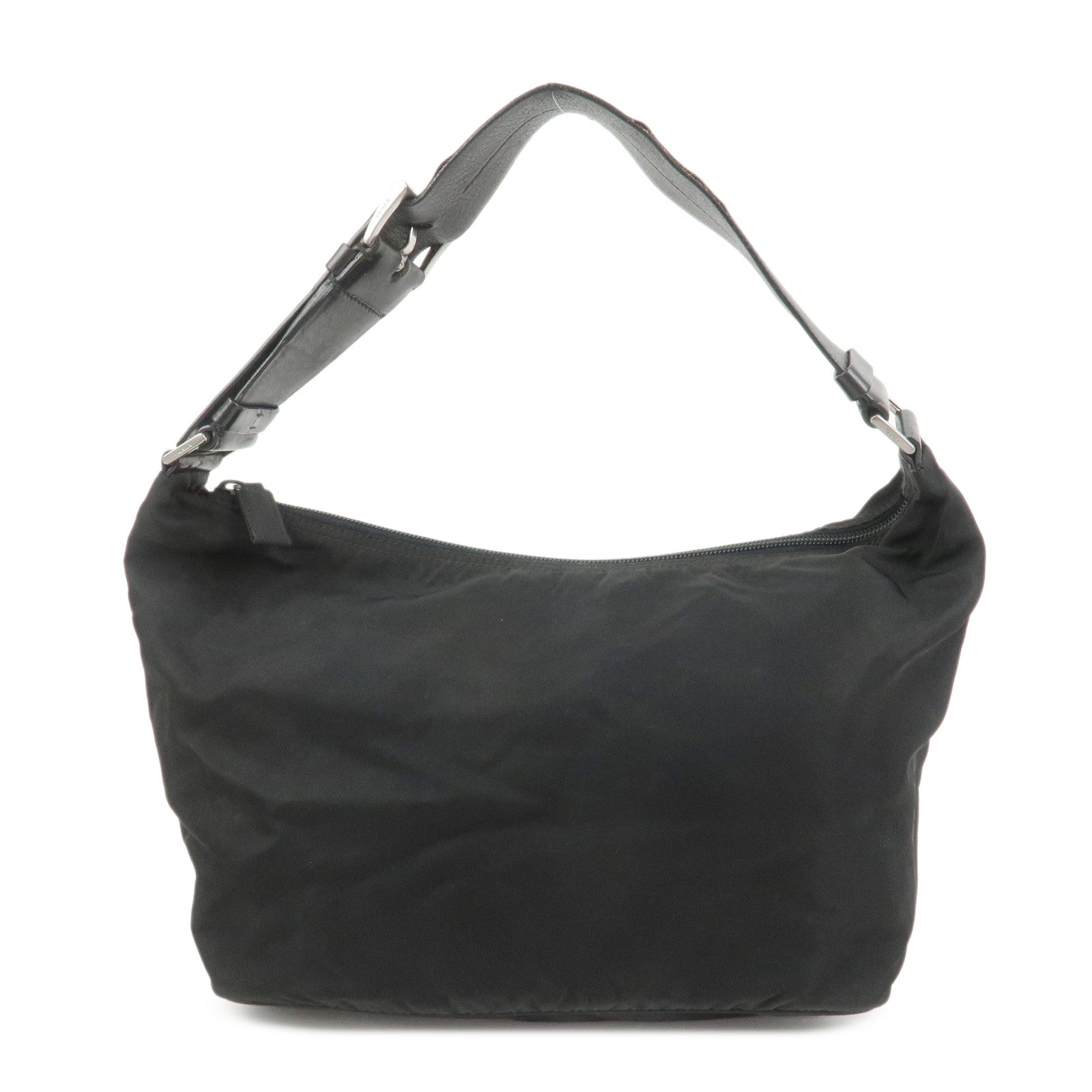 PRADA Triangle Logo Nylon Leather Shoulder Bag Hand Bag Black