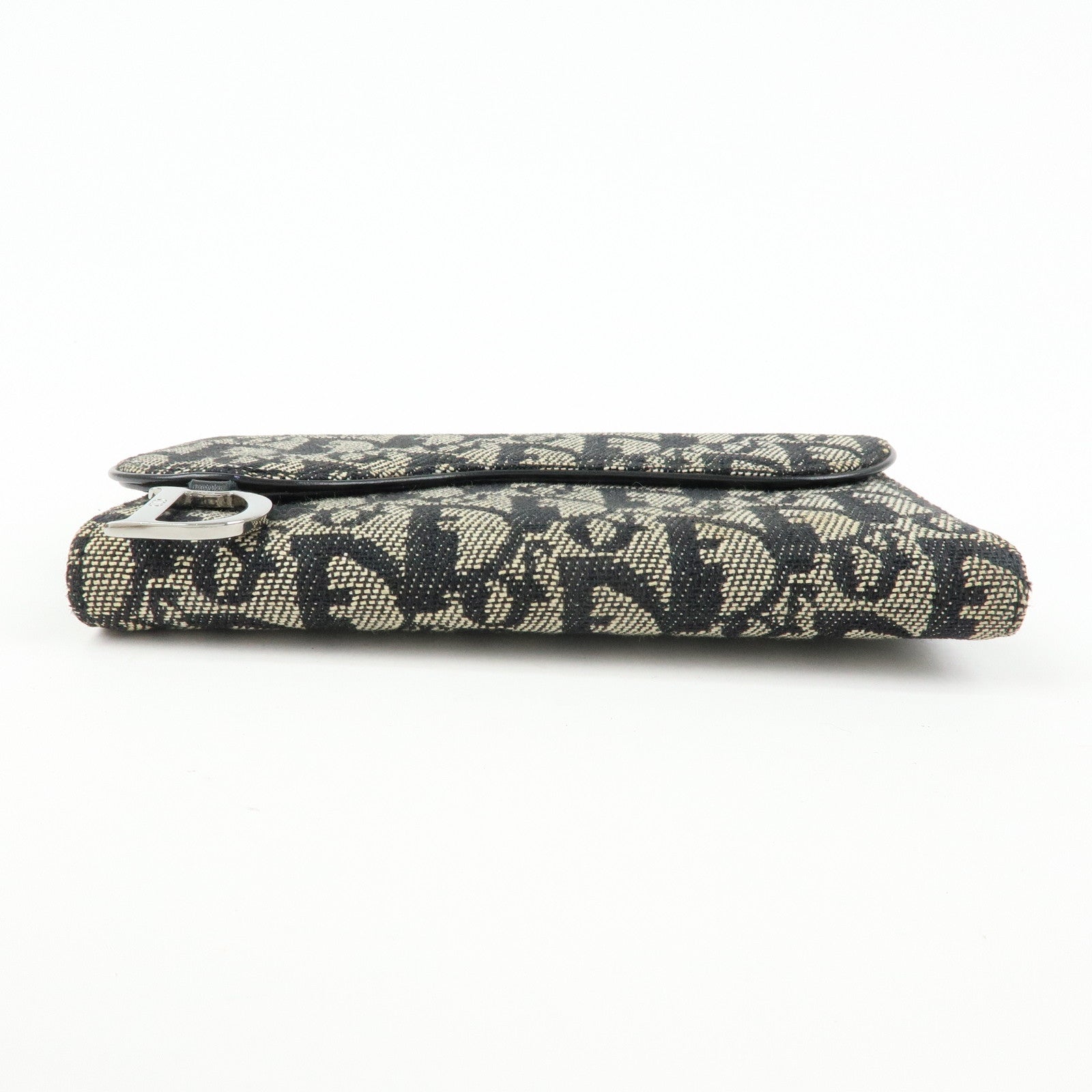 Christian Dior Oblique Jacquard Flap Long Wallet Navy White