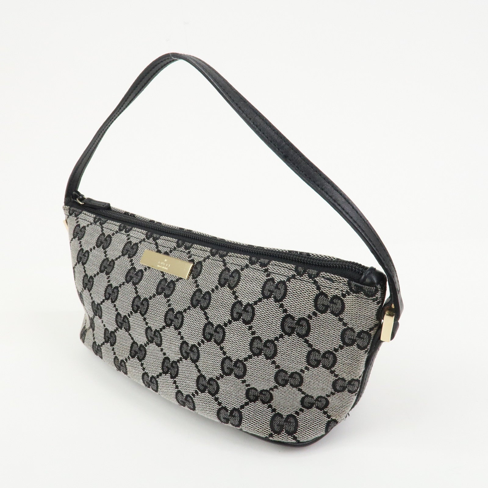 GUCCI Boat Bag GG Canvas Leather Accessory Pouch Hand Bag 039.1103