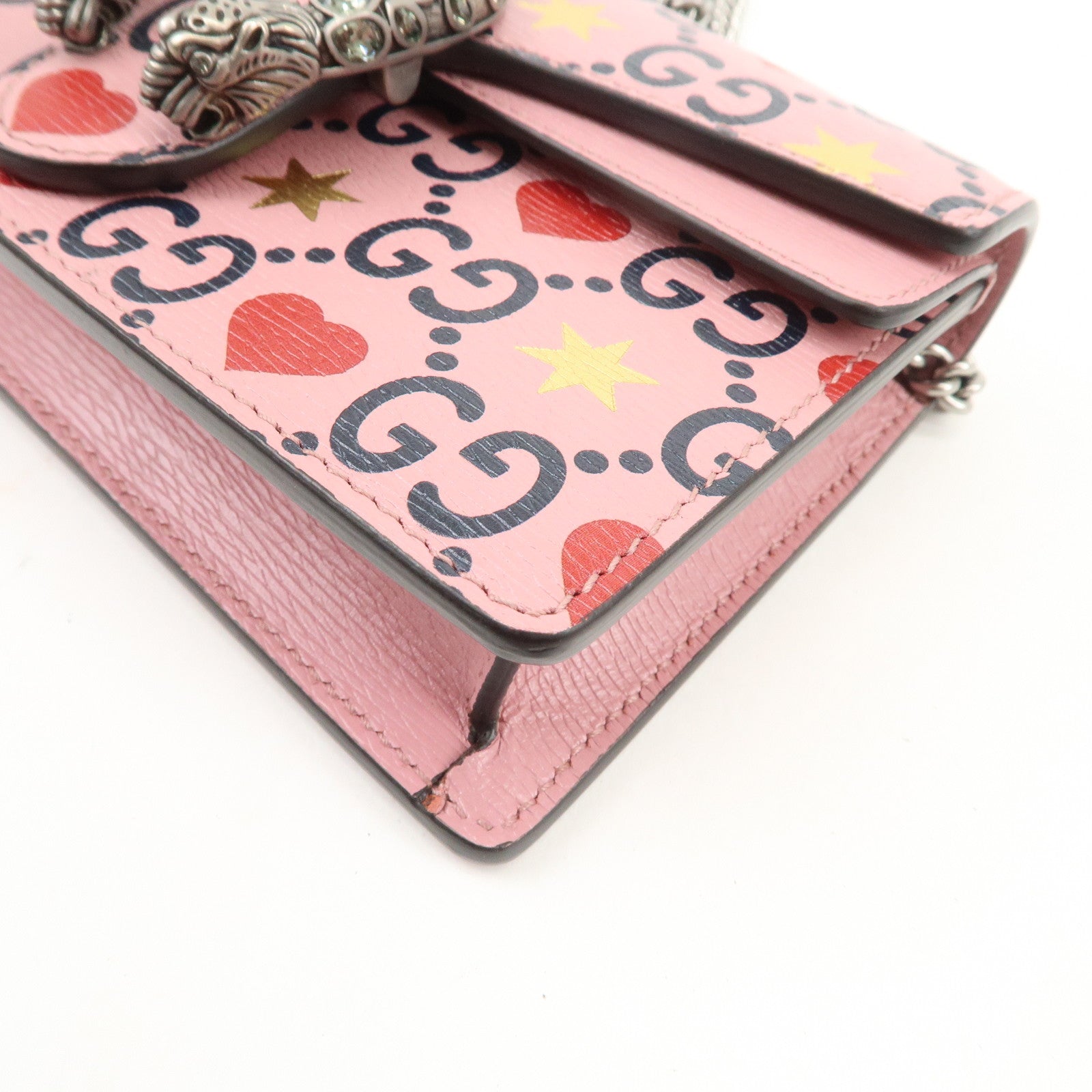 GUCCI Dionysus Super Mini Bag Heart Chain Shoulder Bag Pink 476432