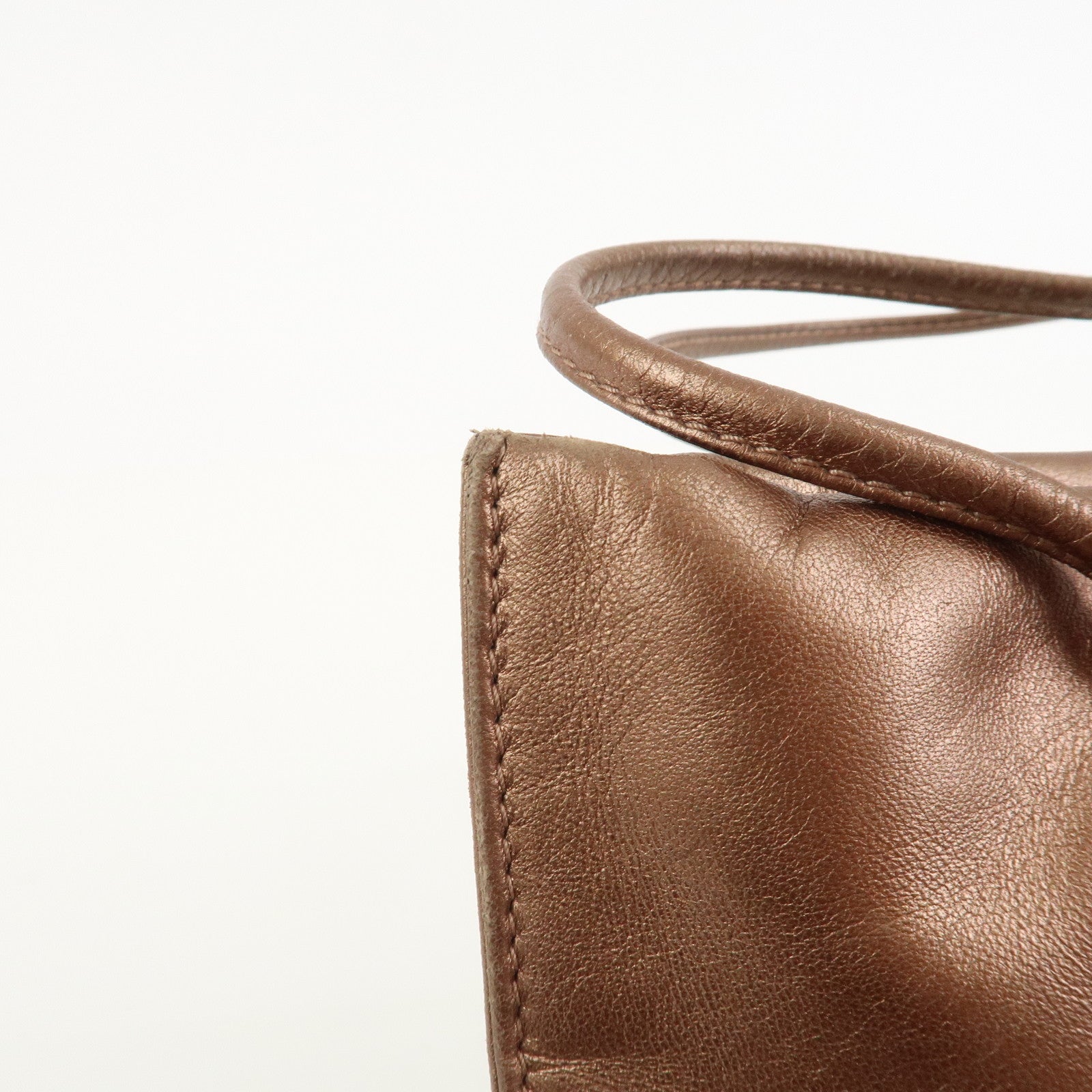 LOEWE Logo Leather Hand Bag Tote Bag Metallic Brown