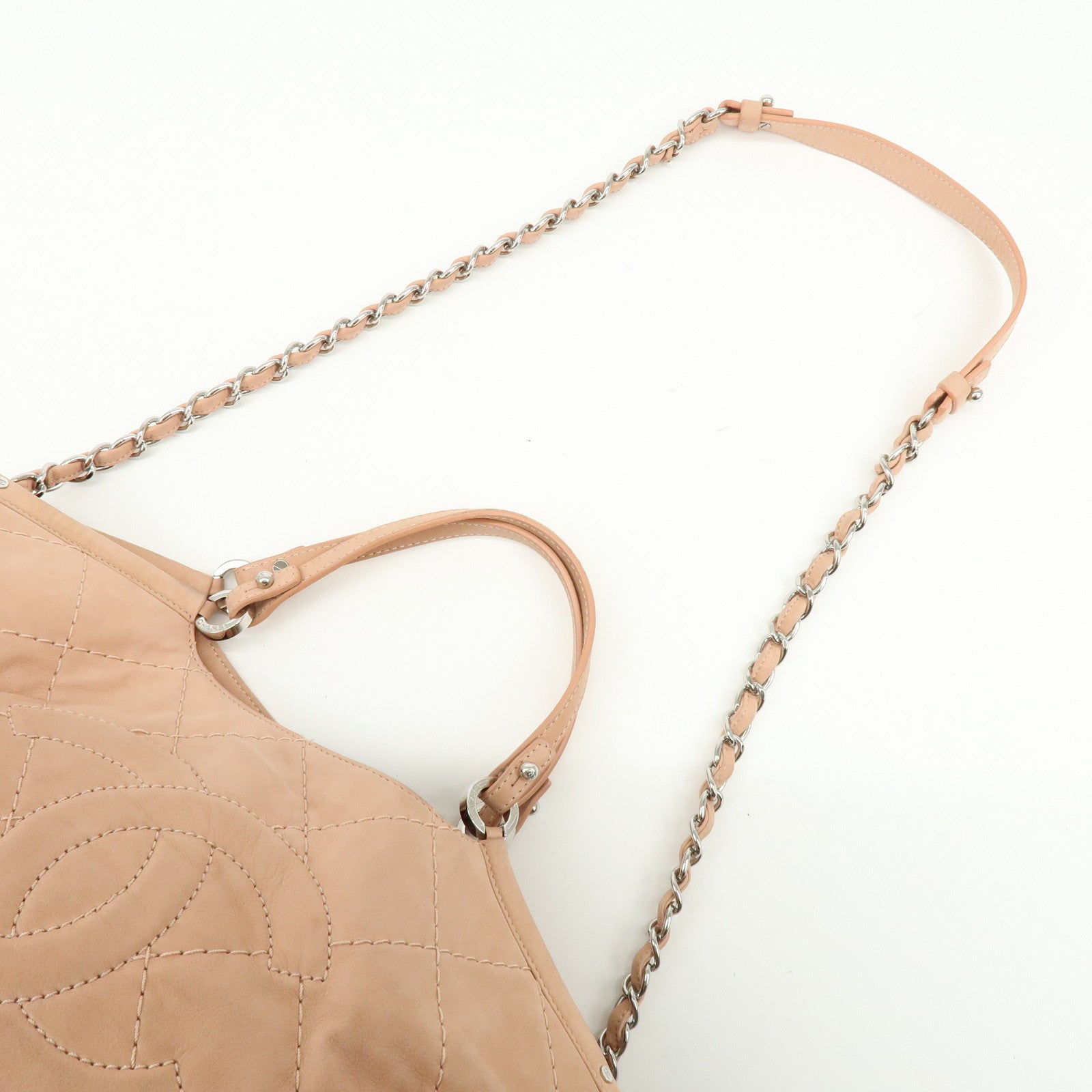 CHANEL Matelasse Sparkle Leather 2Way Shoulder Hand Bag Pink A67045