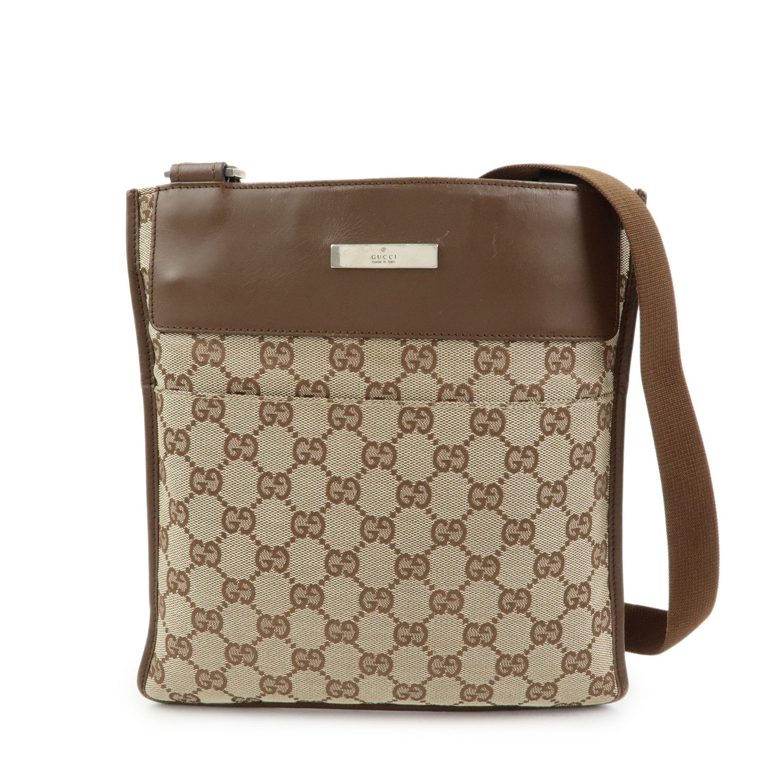 GUCCI GG Canvas Leather Shoulder Bag Crossbody Bag Brown 27639