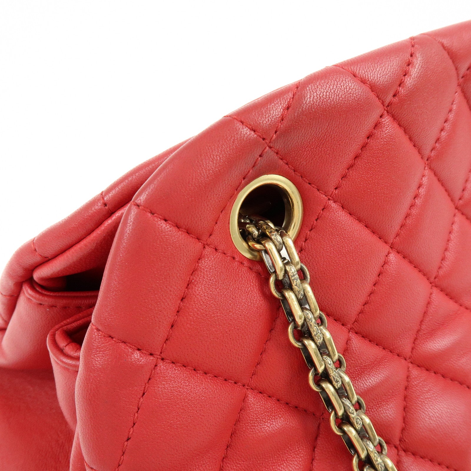 CHANEL Mademoiselle COCO Mark Lamb SKin Chain Shoulder Bag Red