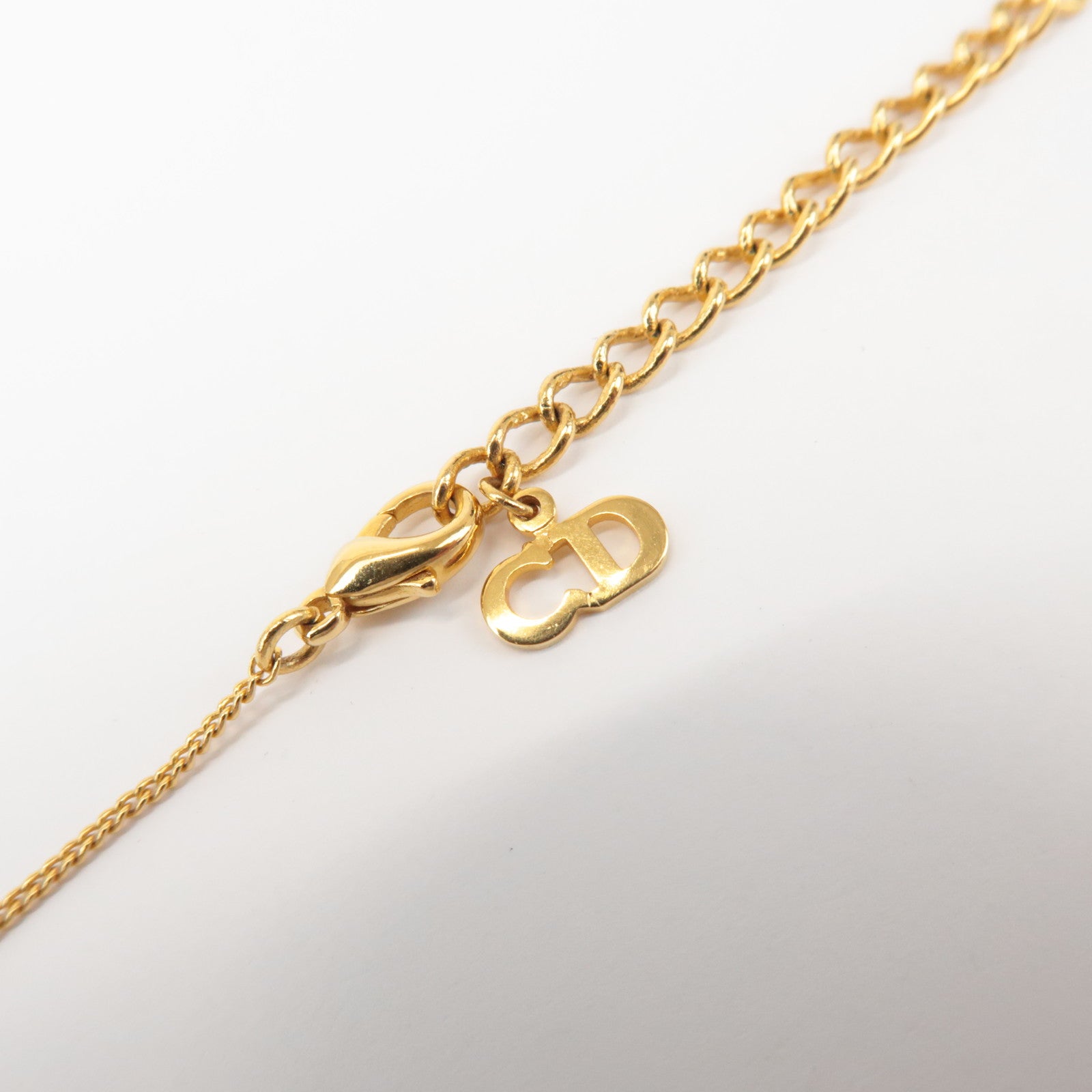 Christian Dior Metal Circle Plate Logo Necklace Gold